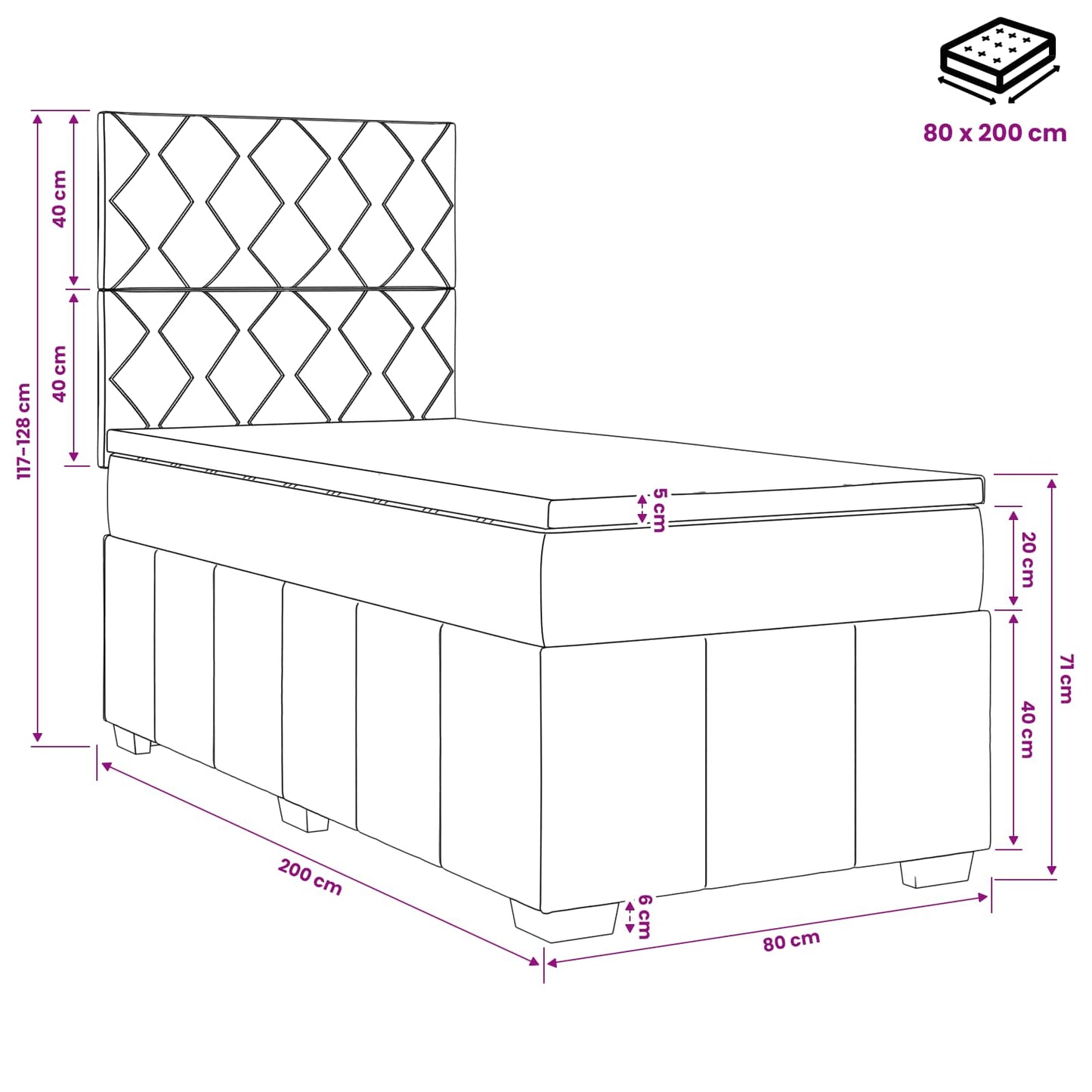 Boxspring ágy matraccal Sötétszürke 80 x 200 cm Szövet