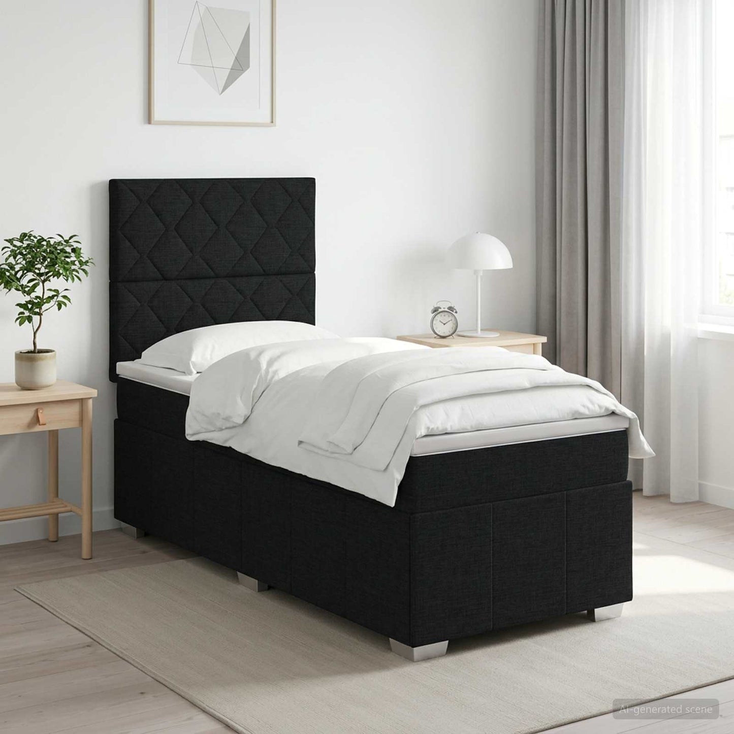 Boxspring ágy matraccal fejtámlával Fekete 90 x 190 cm Szövet