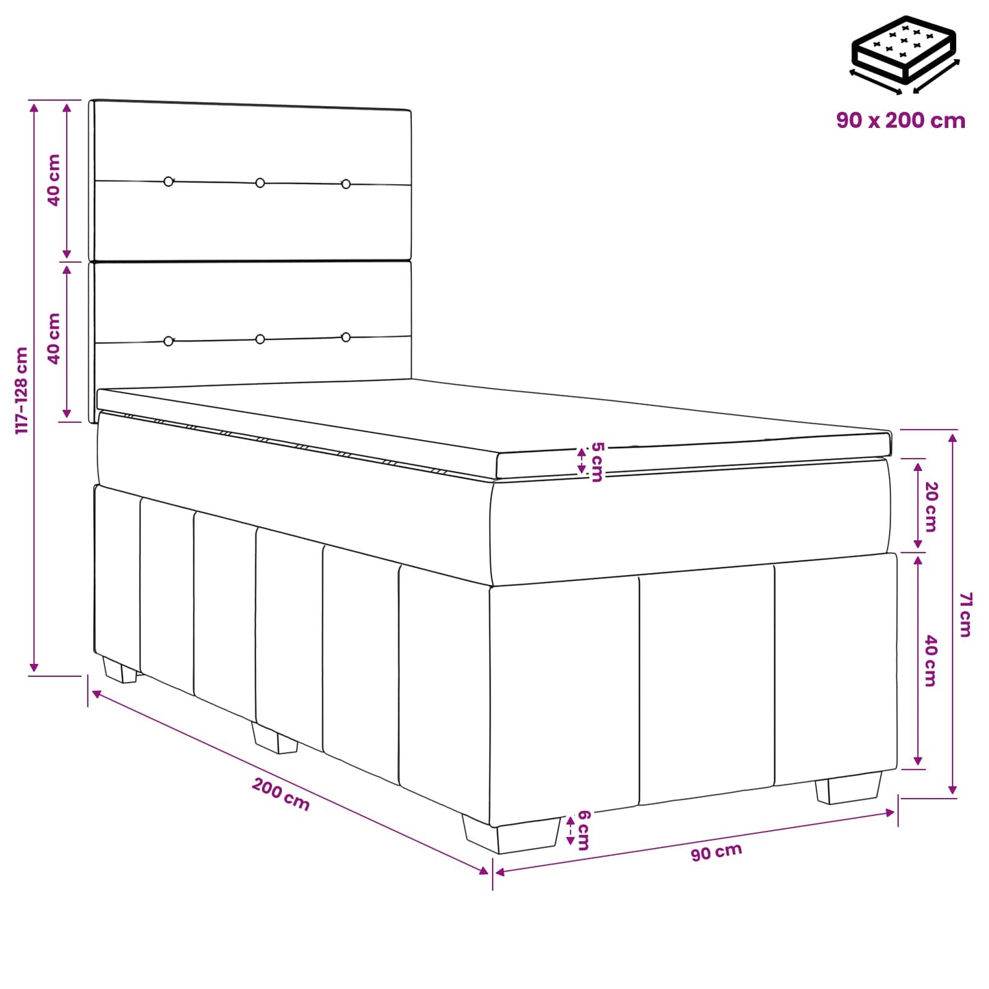 Boxspring ágy matraccal fejtámlával Kék 90 x 200 cm Szövet