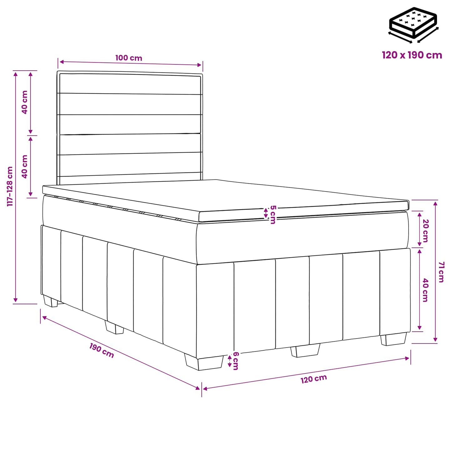 Boxspring ágy matraccal Világosszürke 120 x 190 cm Szövet