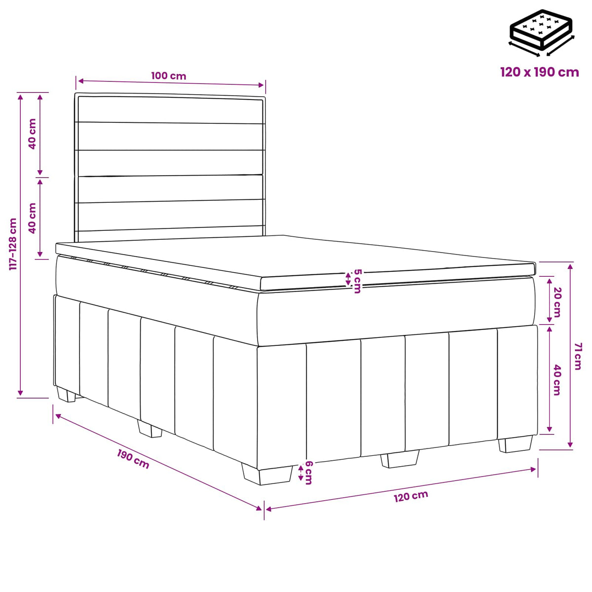 Boxspring ágy matraccal Sötétszürke 120 x 190 cm Szövet