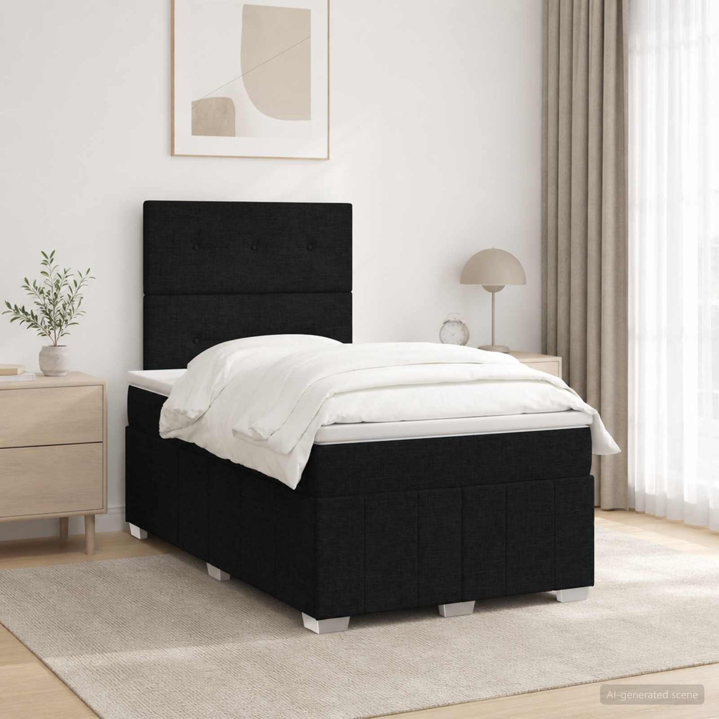 Boxspring ágy matraccal fejtámlával Fekete 120 x 200 cm Szövet