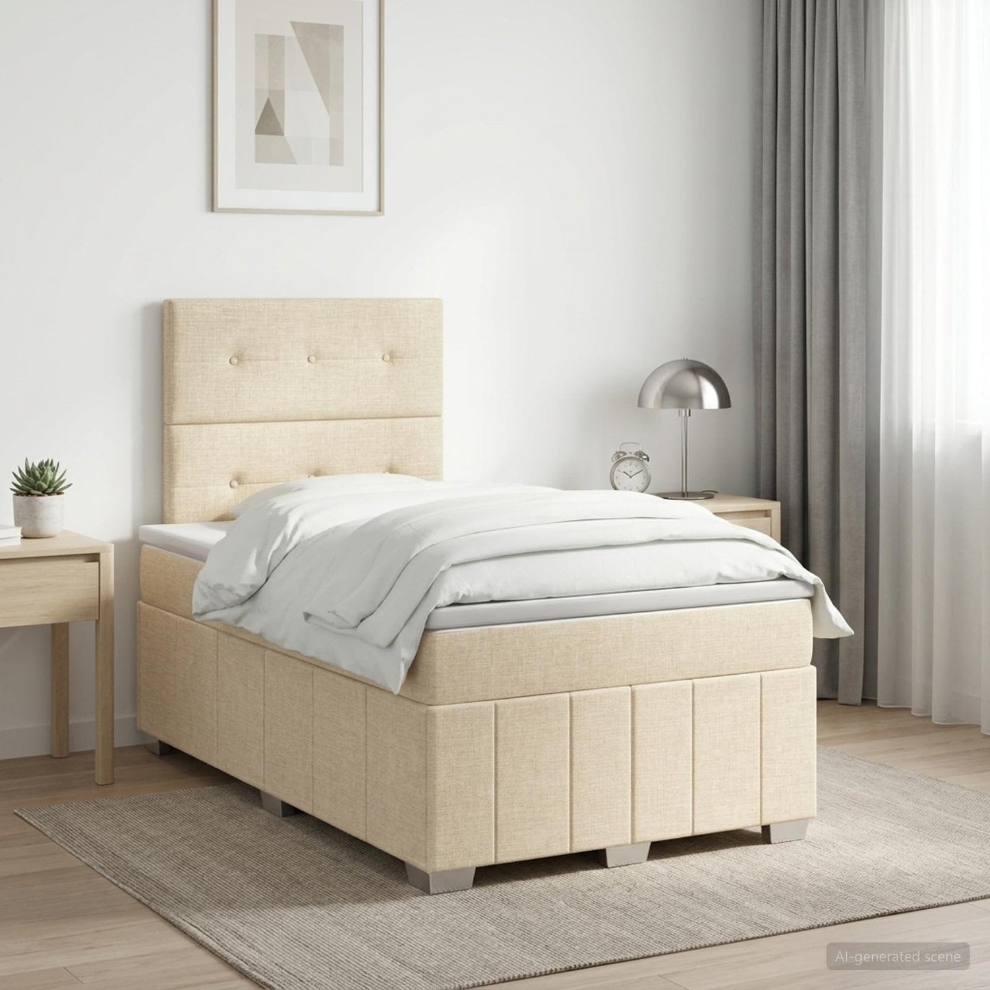 Boxspring ágy matraccal Krémszínű 120 x 200 cm Szövet