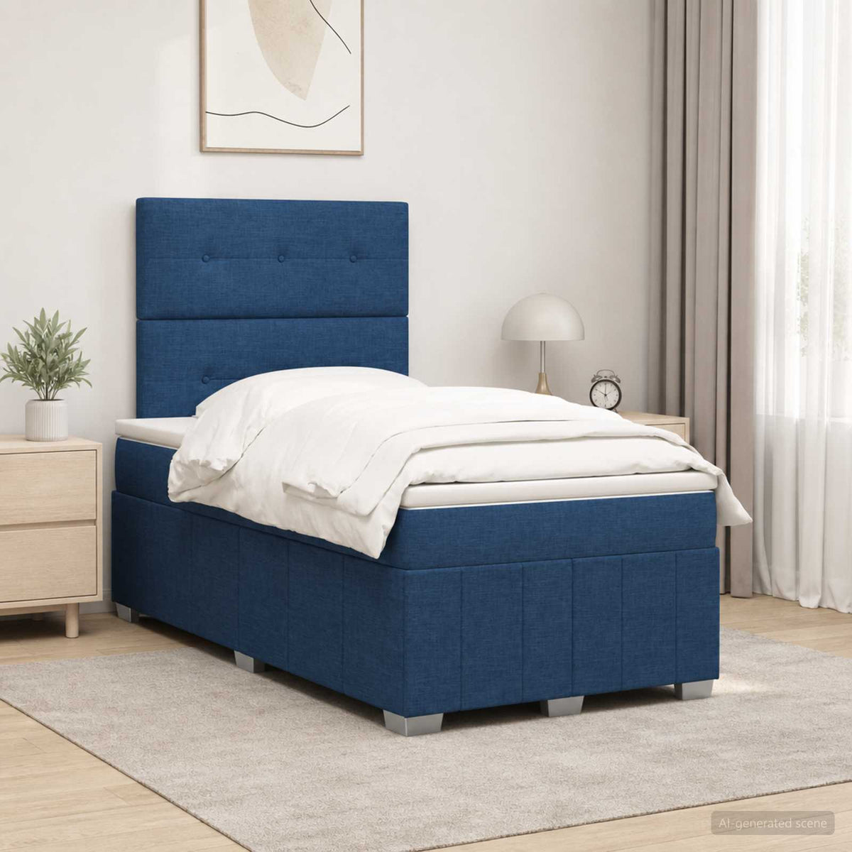 Boxspring ágy matraccal fejtámlával Kék 120 x 200 cm Szövet