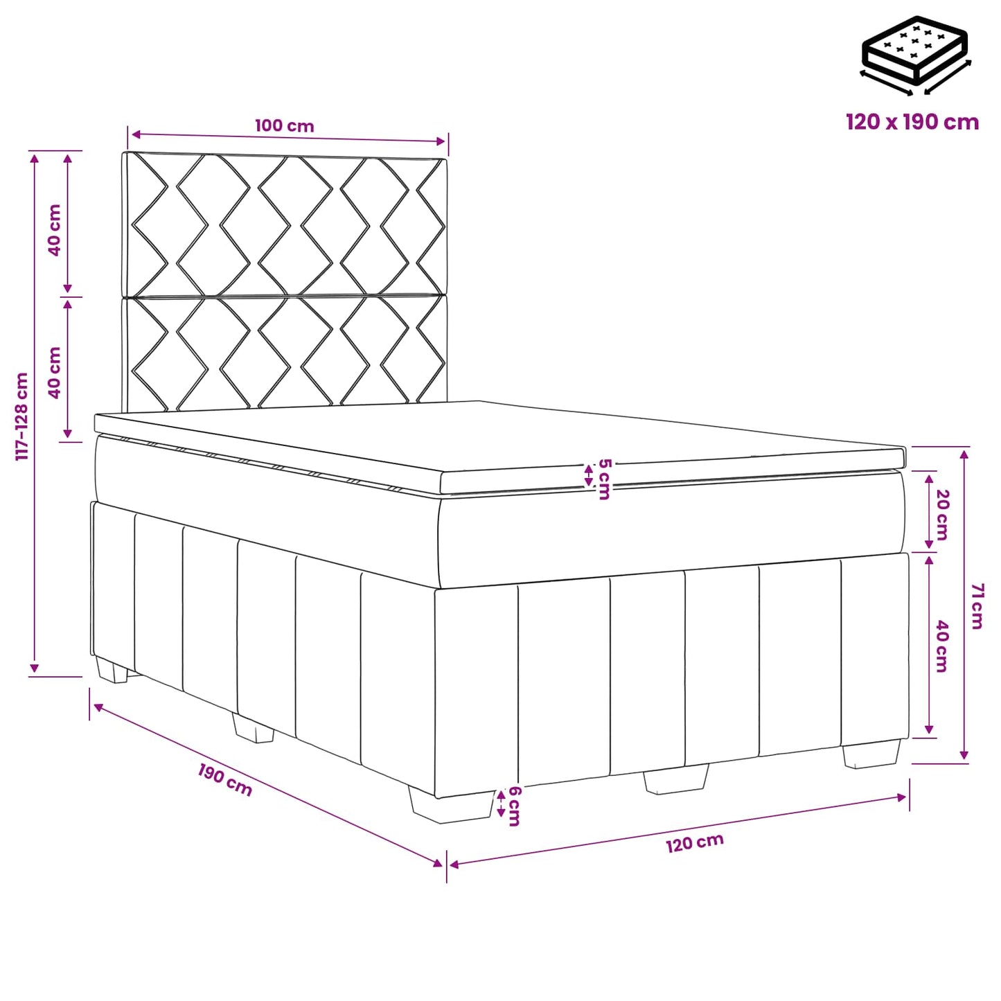 Boxspring ágy matraccal Sötét Barna 120 x 190 cm Szövet