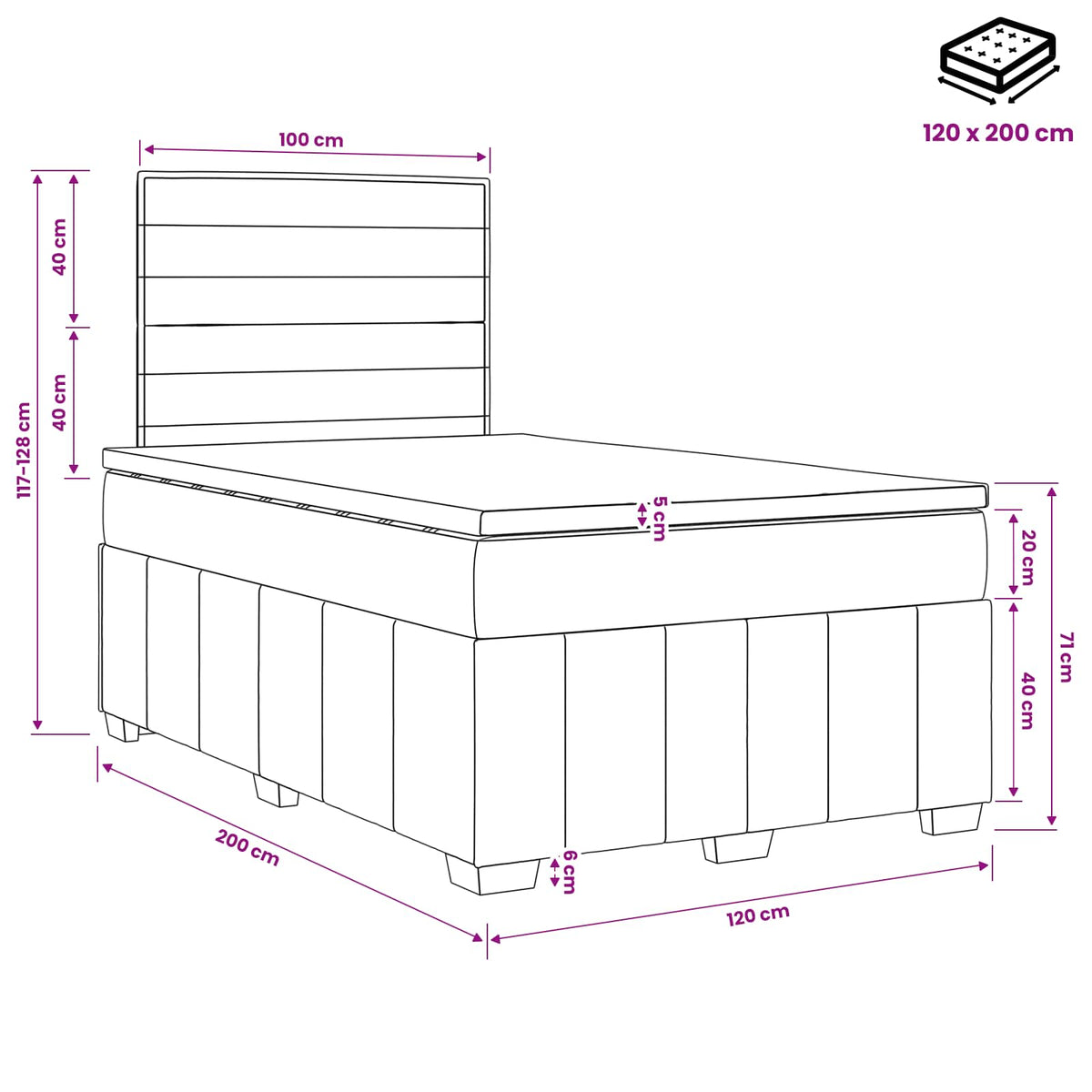 Boxspring ágy matraccal Sötétszürke 120 x 200 cm Szövet