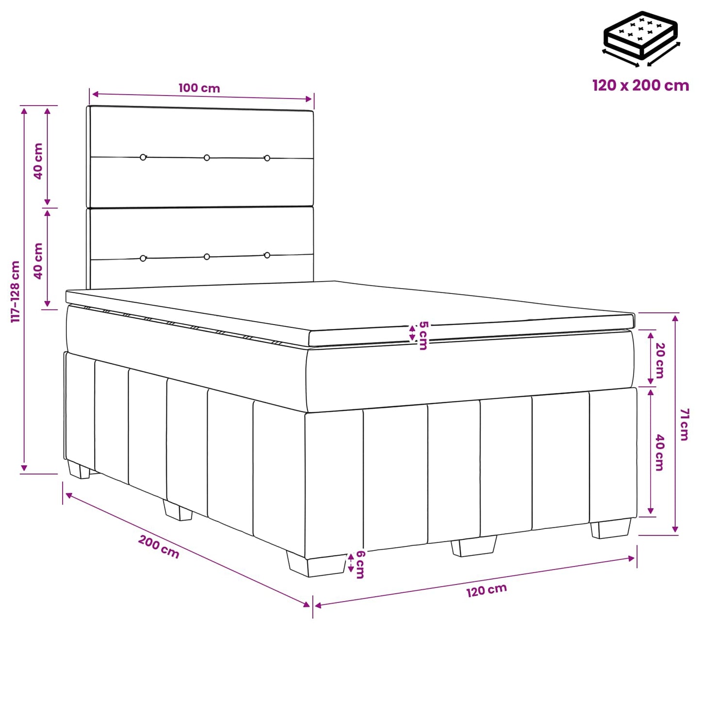 Boxspring ágy matraccal Sötétszürke 120 x 200 cm Szövet
