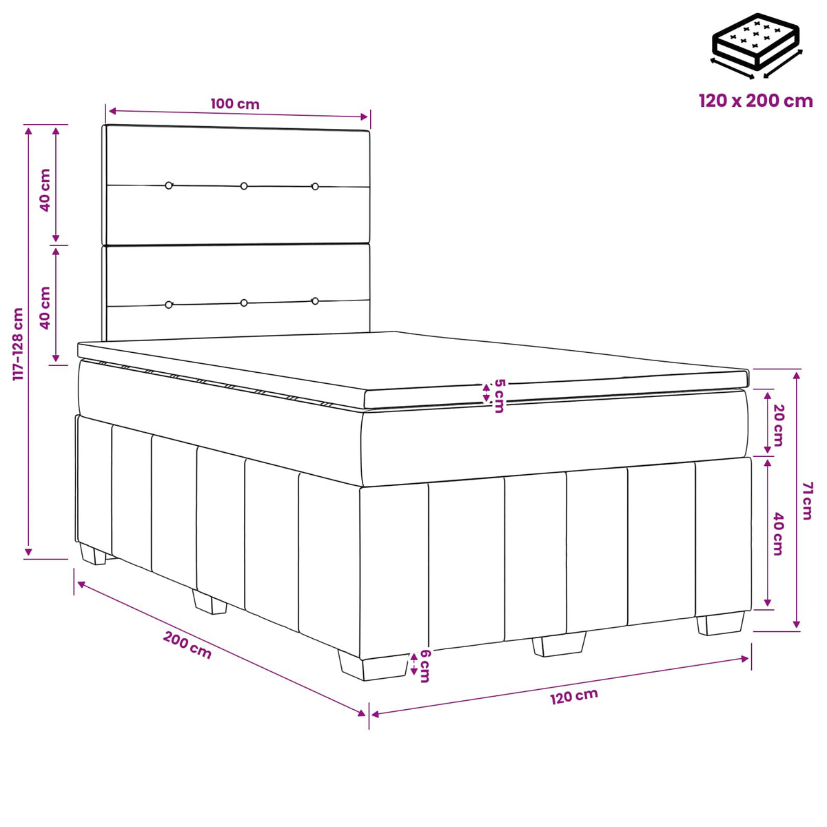 Boxspring ágy matraccal fejtámlával Kék 120 x 200 cm Szövet