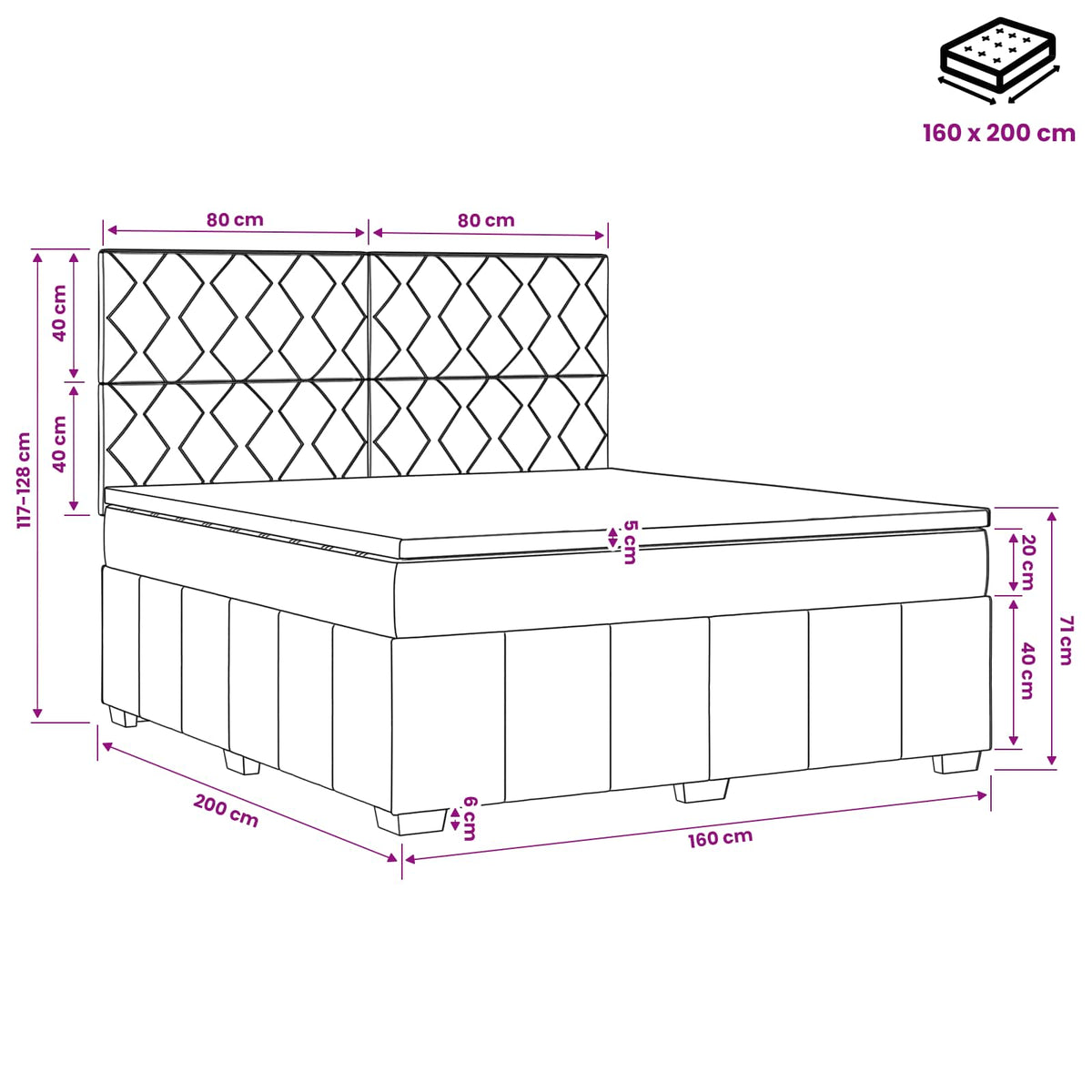 Boxspring ágy matraccal fejtámlával Fekete 160 x 200 cm Szövet