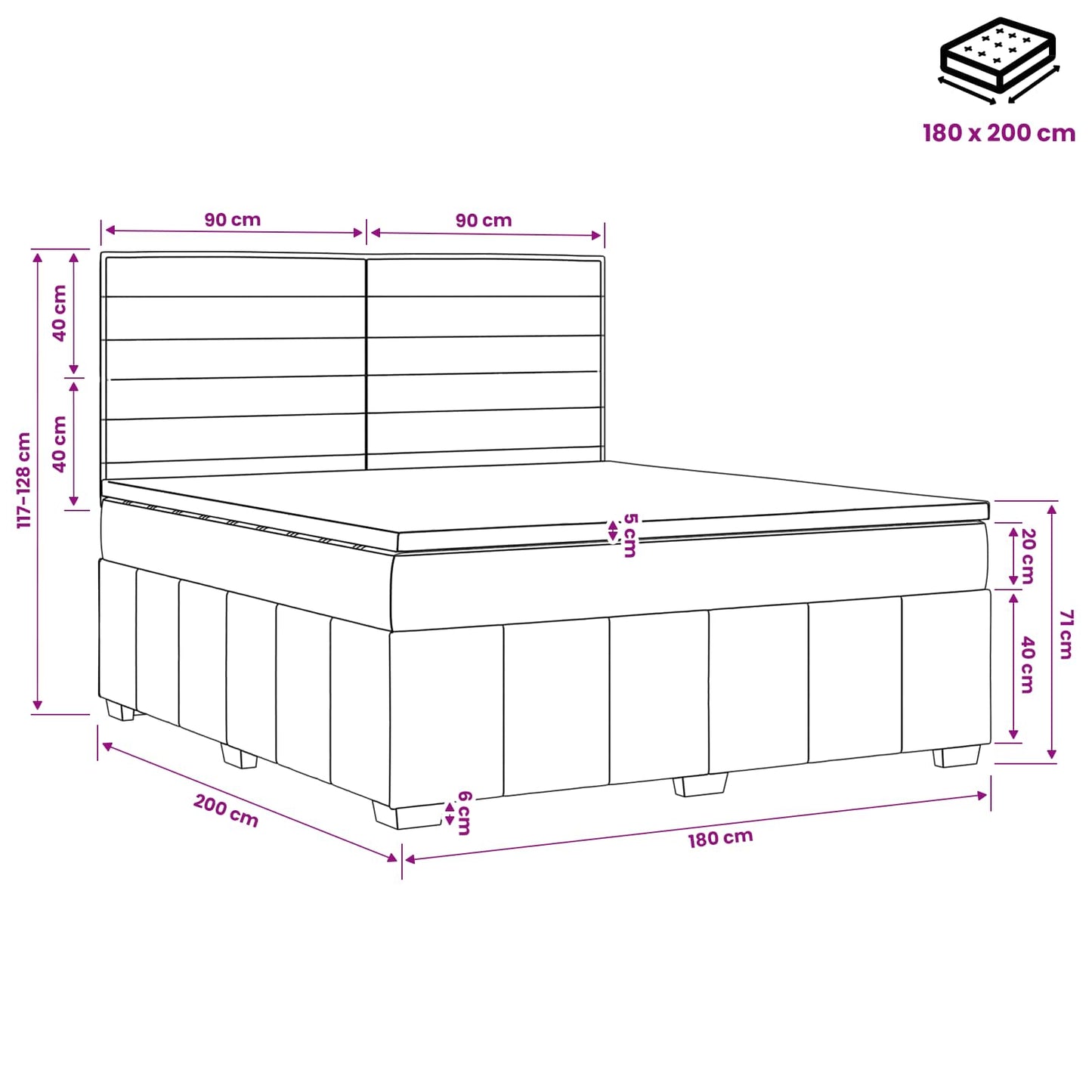 Boxspring ágy matraccal fejtámlával Fekete 180 x 200 cm Szövet