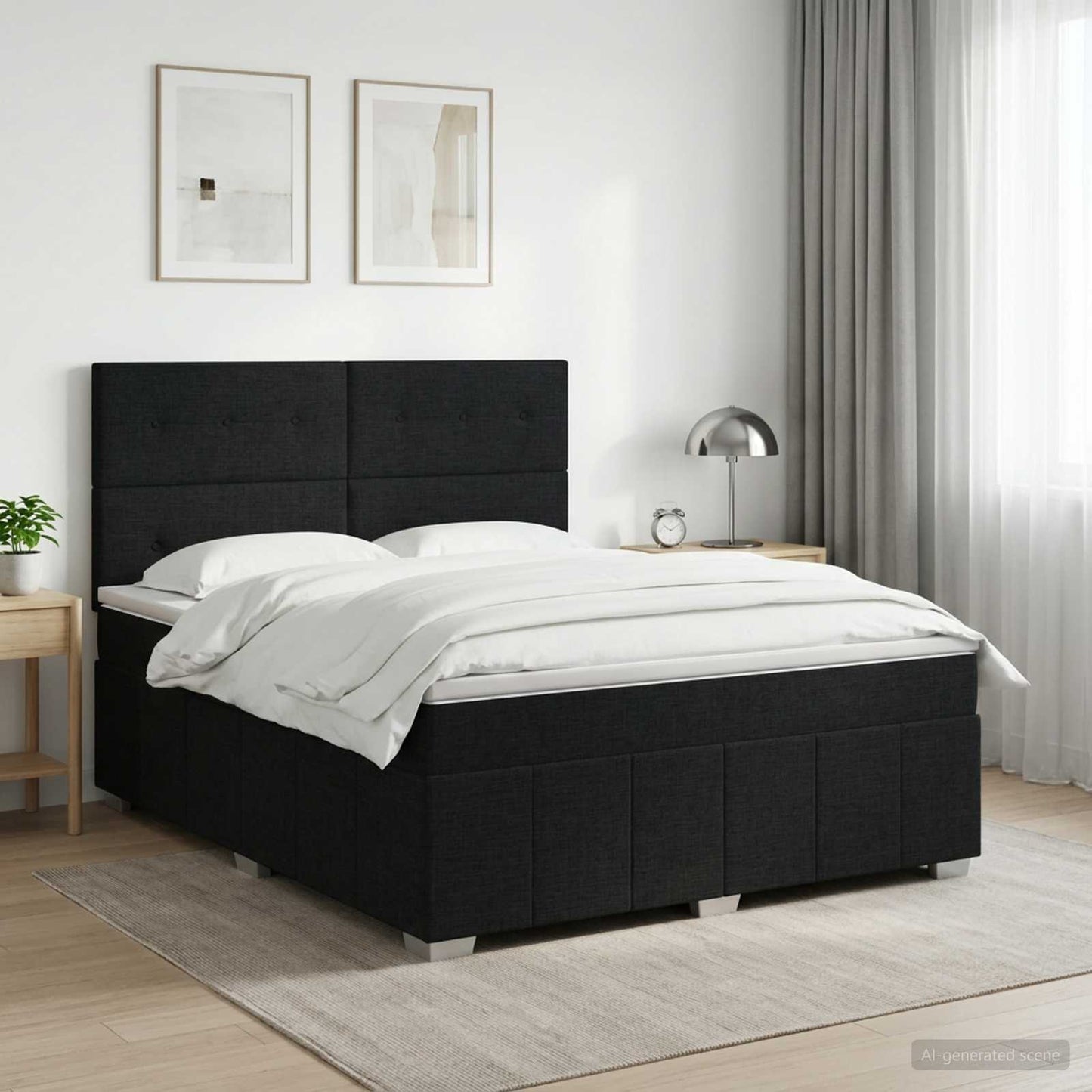 Boxspring ágy matraccal fejtámlával Fekete 140 x 190 cm Szövet