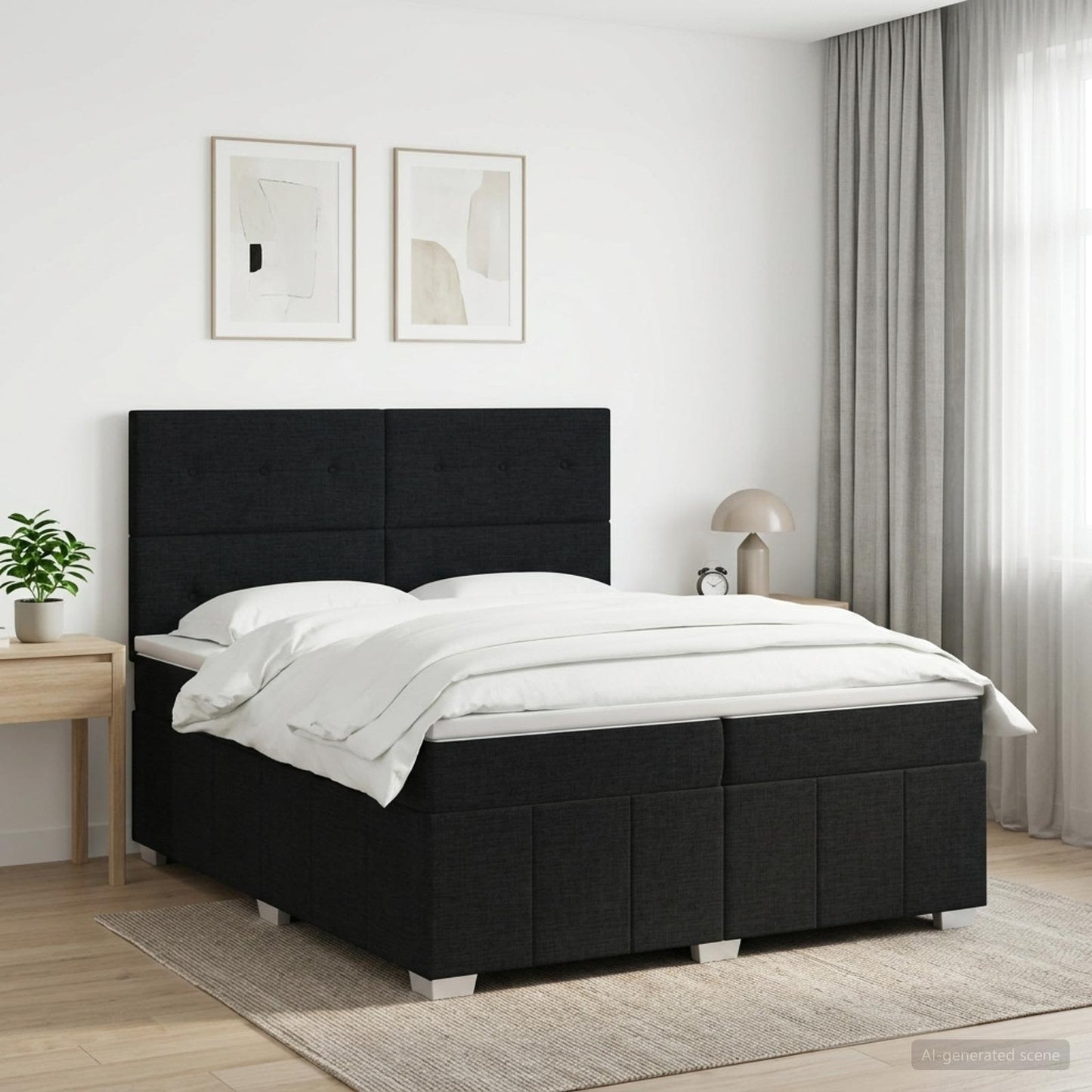Boxspring ágy matraccal fejtámlával Fekete 200 x 200 cm Szövet