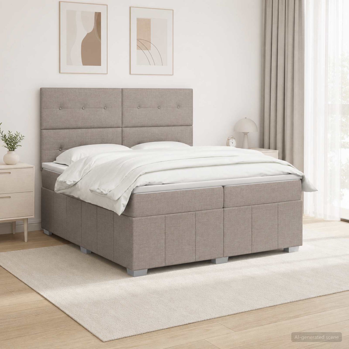 Boxspring ágy matraccal Tópszínű 200 x 200 cm Szövet