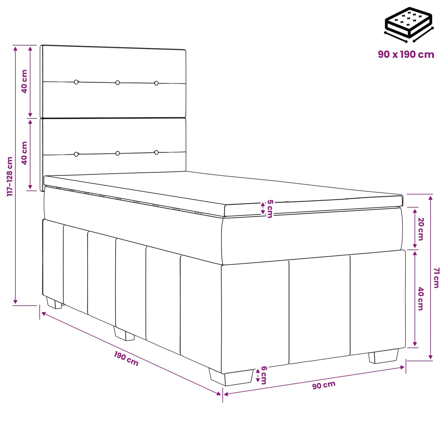 Boxspring ágy matraccal Világosszürke Egyszemélyes Szövet