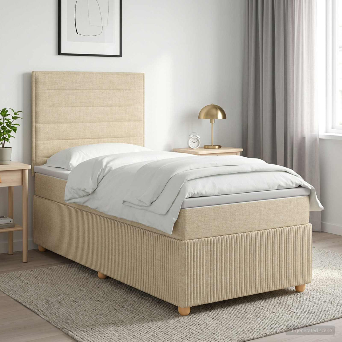 Boxspring ágy matraccal Krémszínű 80 x 200 cm Szövet