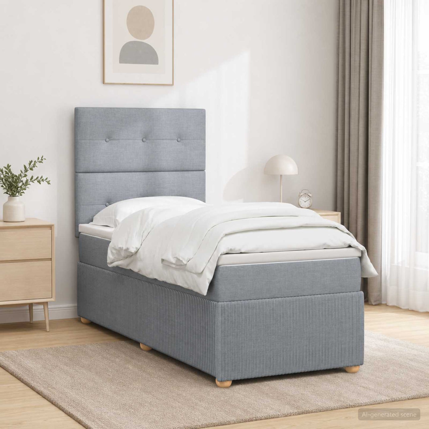 Boxspring ágy matraccal Világosszürke Egyszemélyes Szövet
