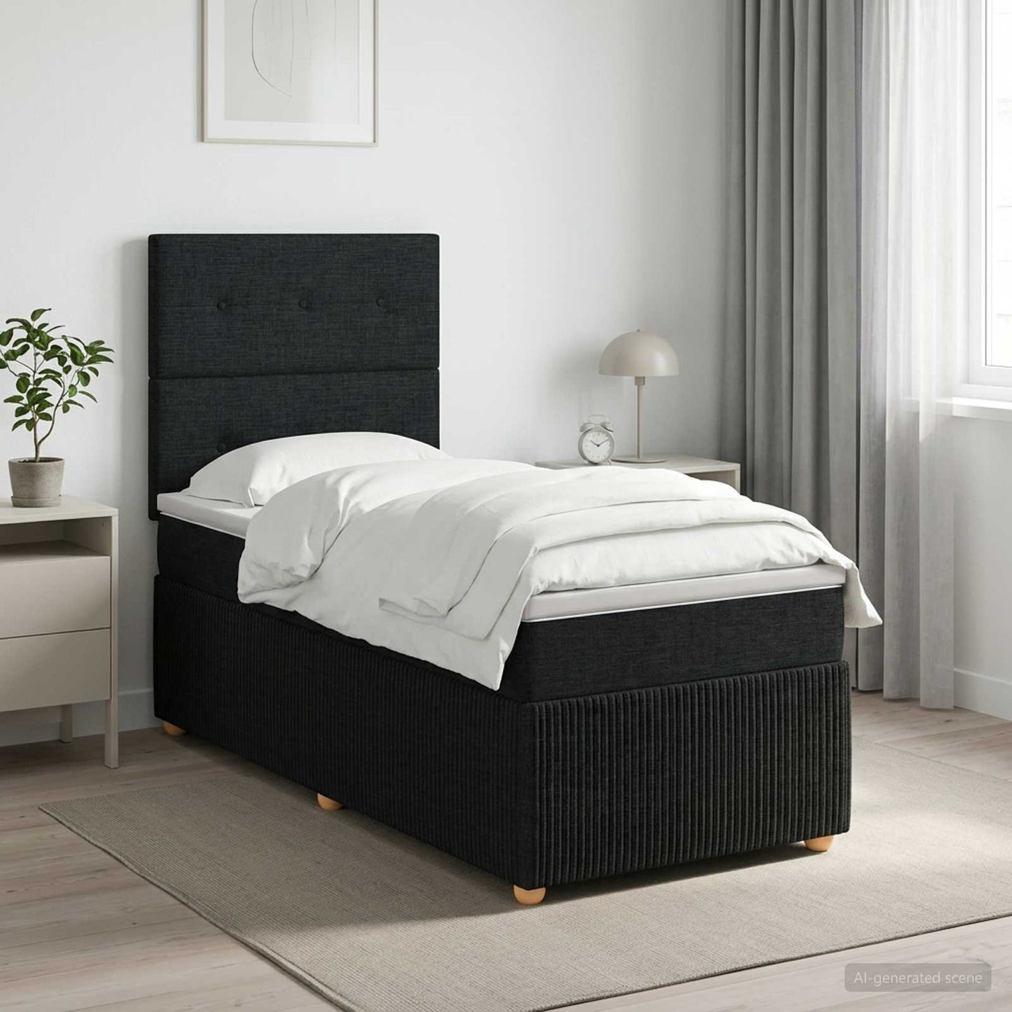Boxspring ágy matraccal fejtámlával Fekete 100 x 200 cm Szövet