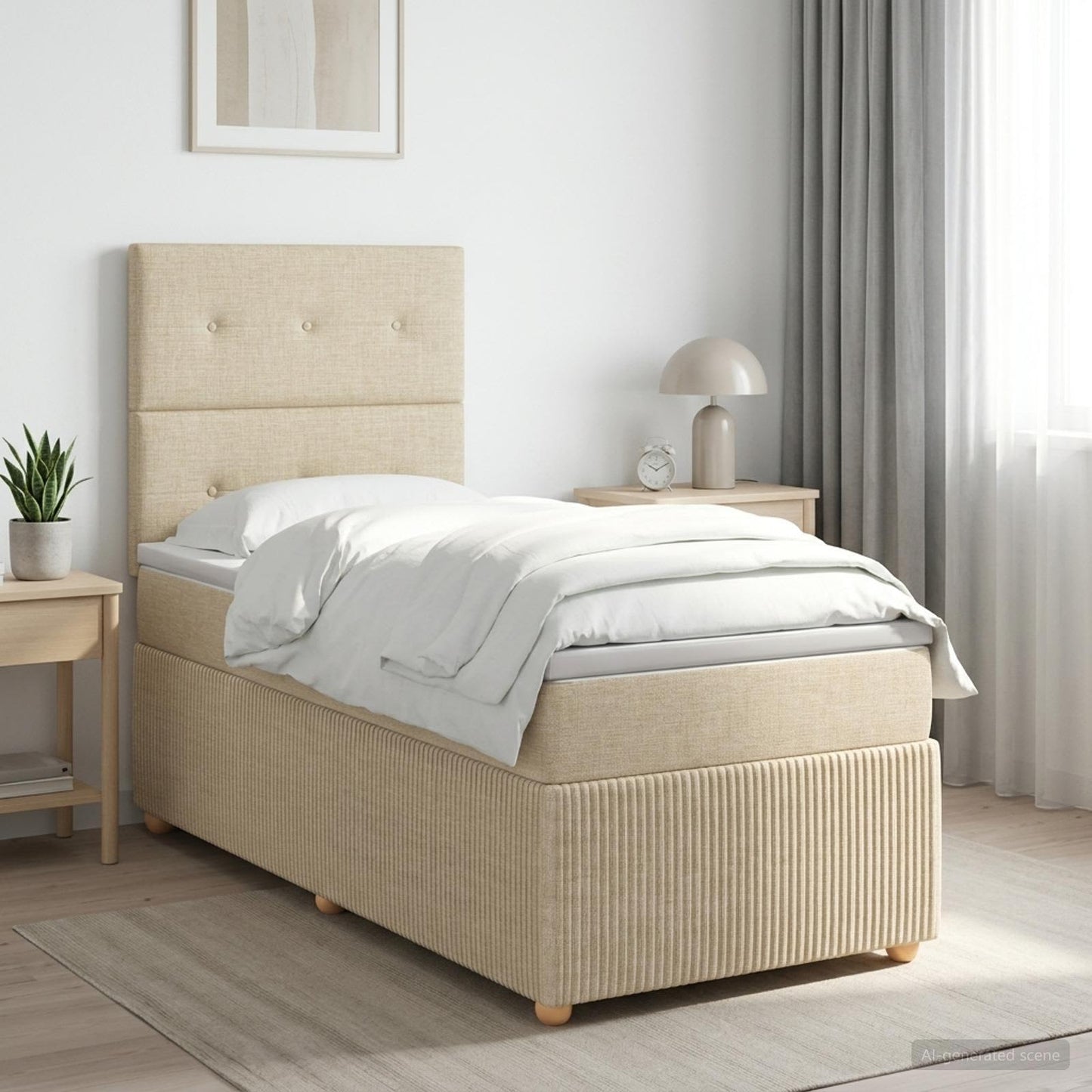 Boxspring ágy matraccal Krémszínű 100 x 200 cm Szövet