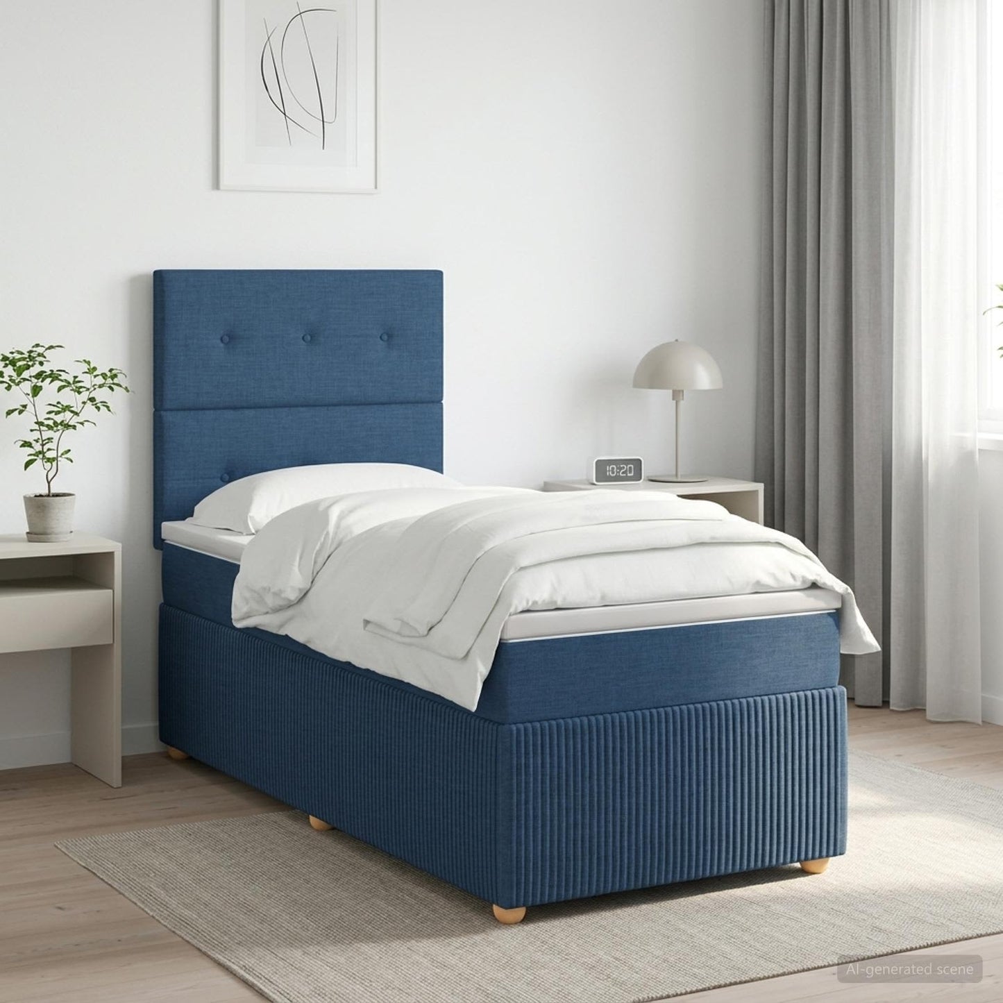 Boxspring ágy matraccal fejtámlával Kék 90 x 190 cm Szövet