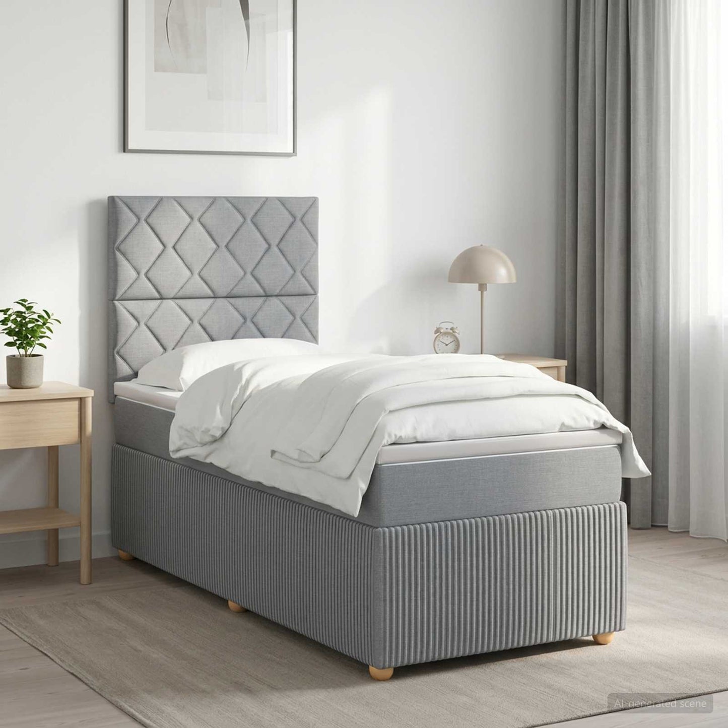 Boxspring ágy matraccal Világosszürke 100 x 200 cm Szövet