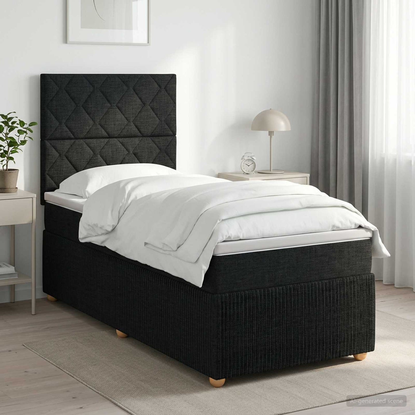 Boxspring ágy matraccal fejtámlával Fekete 80 x 200 cm Szövet
