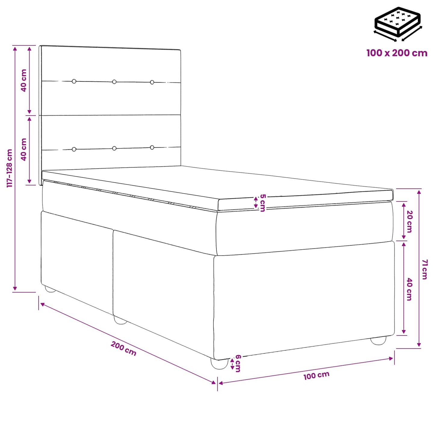 Boxspring ágy matraccal Sötétszürke 100 x 200 cm Szövet
