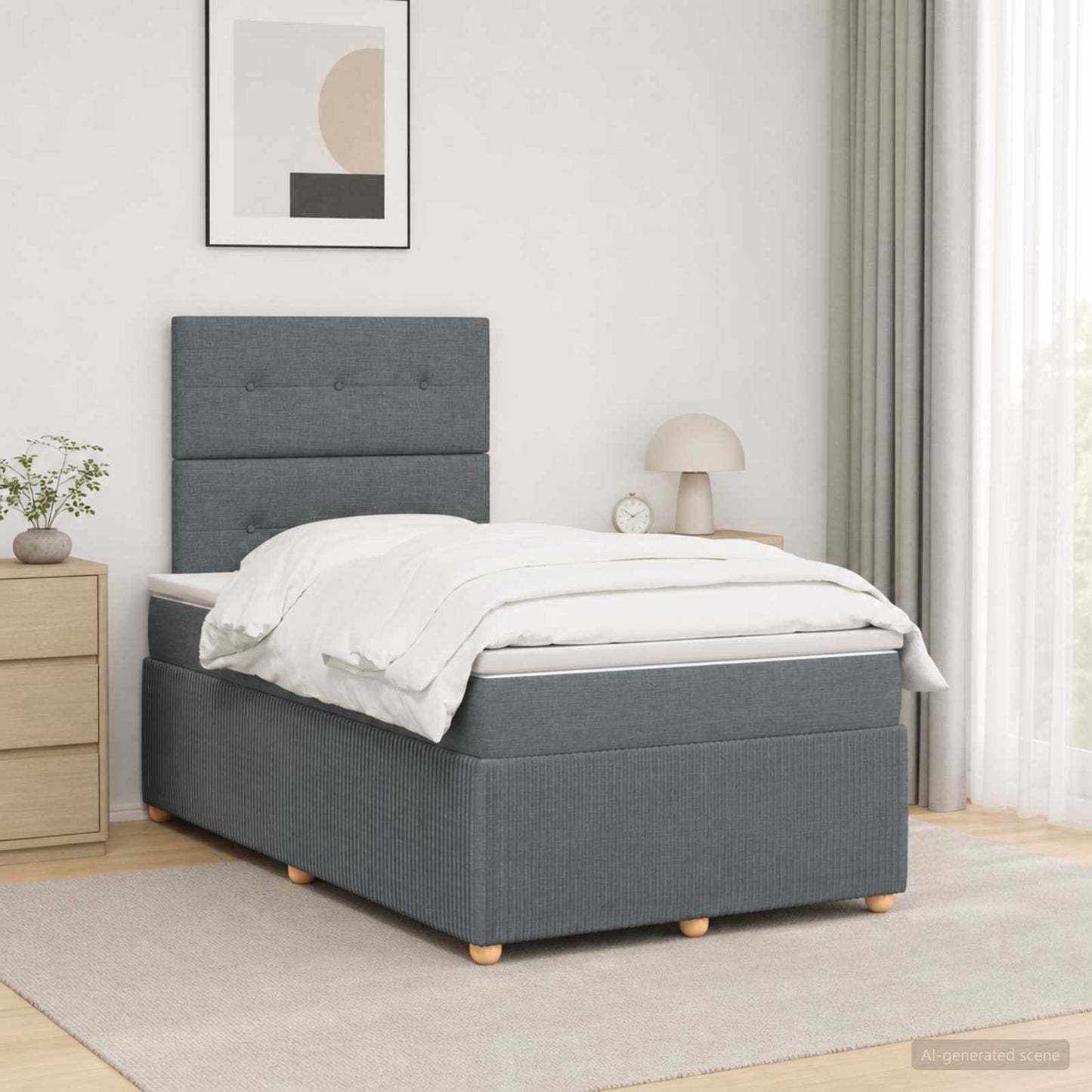 Boxspring ágy matraccal Sötétszürke 120 x 190 cm Szövet