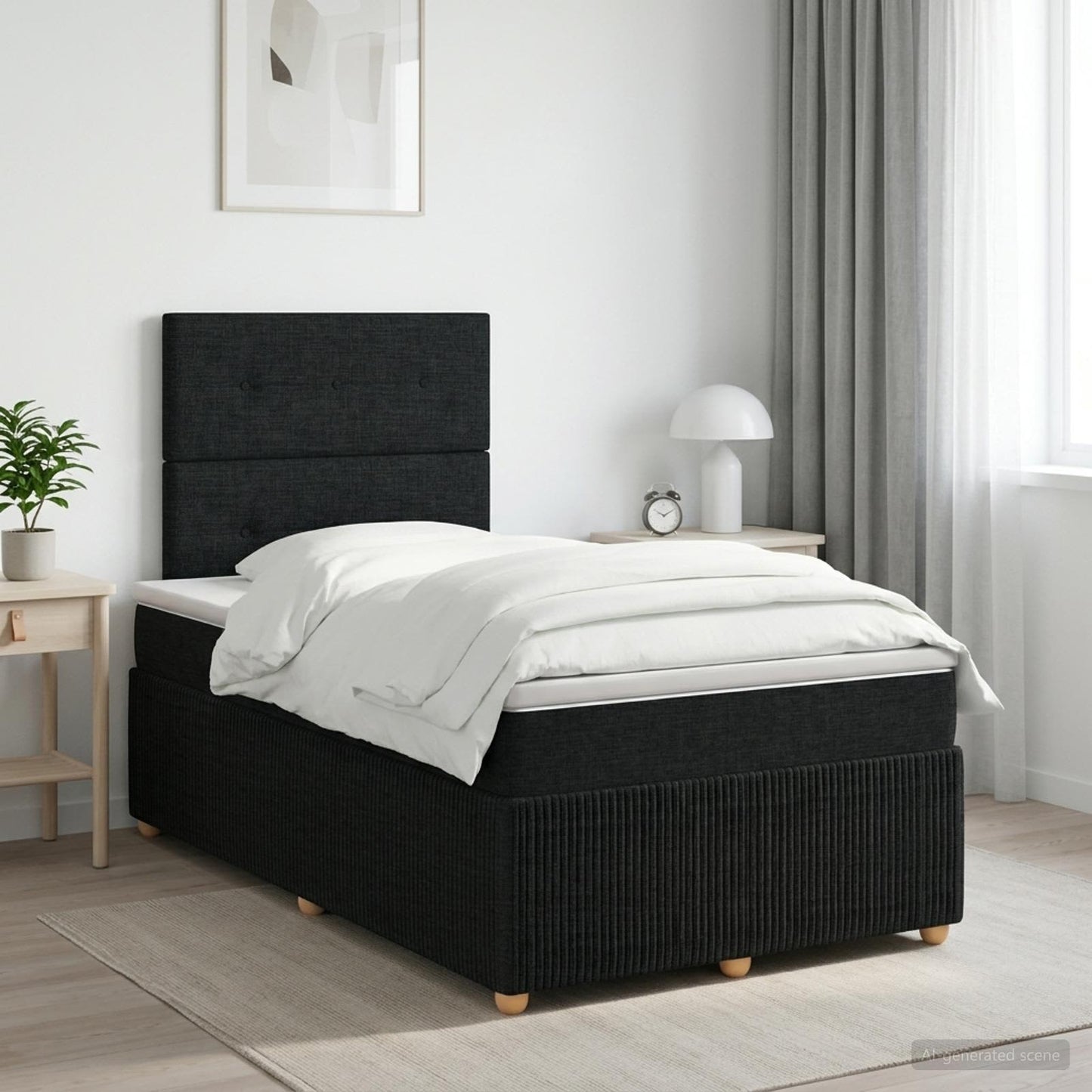Boxspring ágy matraccal fejtámlával Fekete 120 x 190 cm Szövet