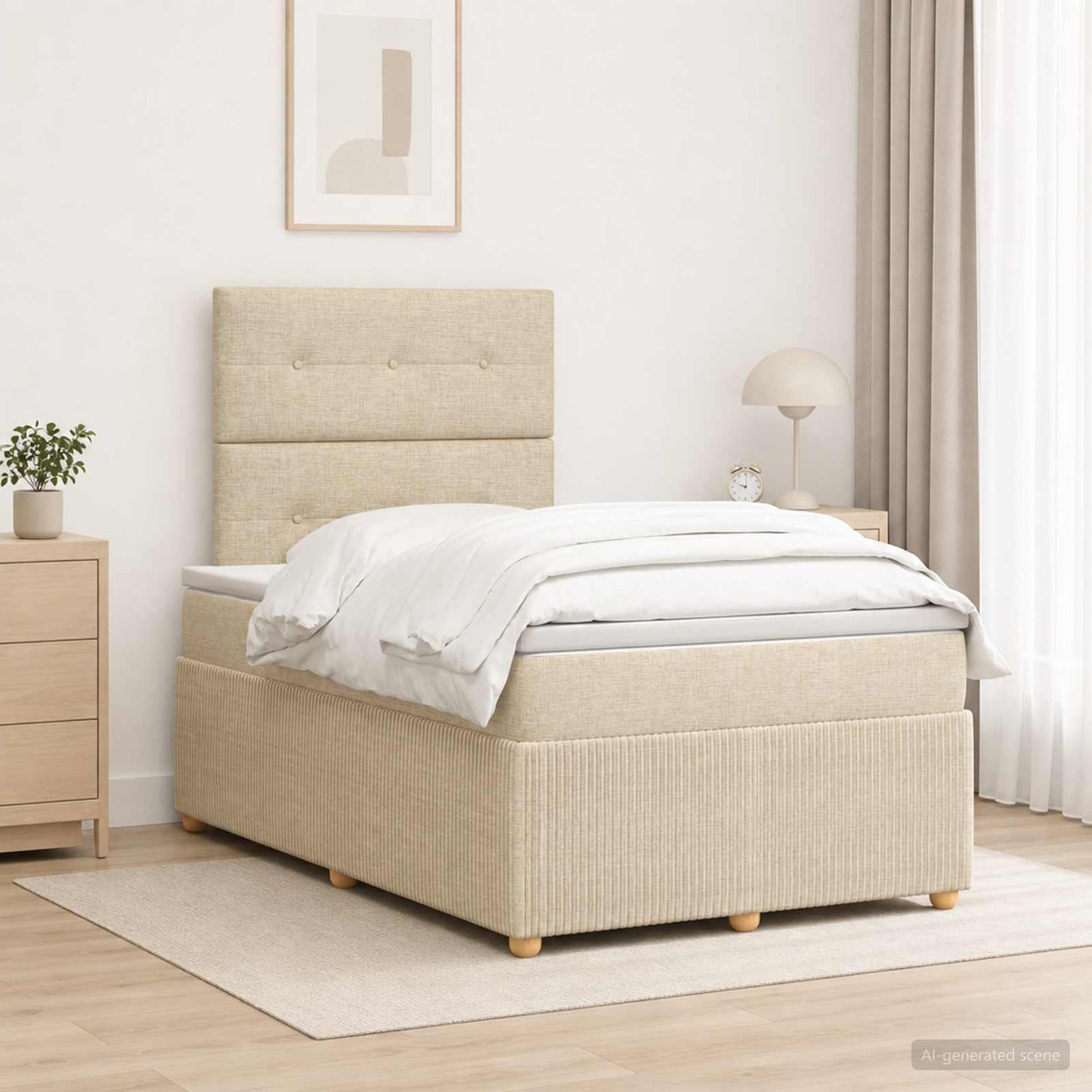 Boxspring ágy matraccal Krémszínű 120 x 200 cm Szövet