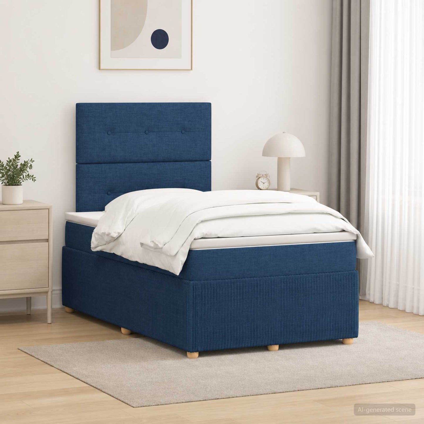Boxspring ágy matraccal fejtámlával Kék 120 x 200 cm Szövet