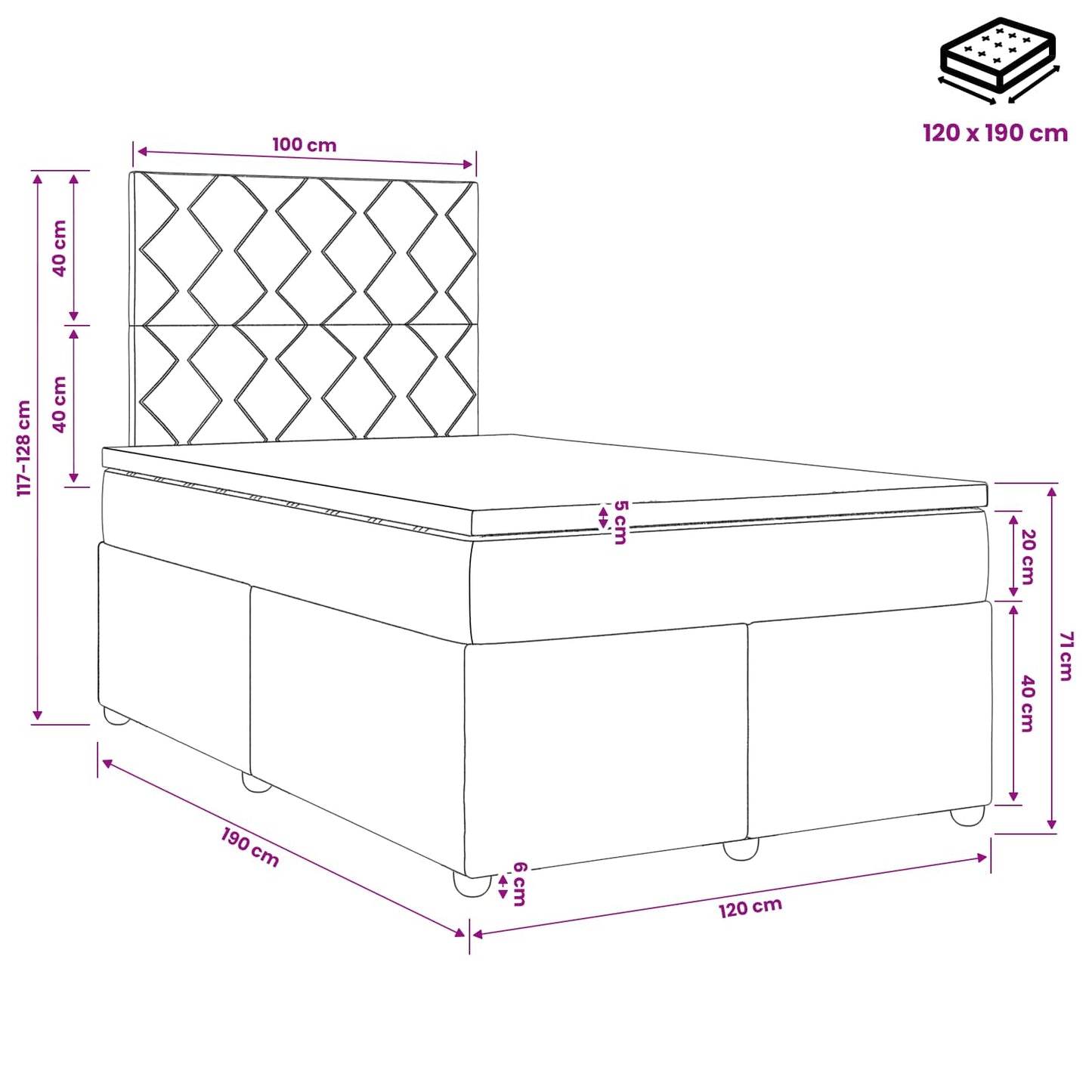 Boxspring ágy matraccal Világosszürke 120 x 190 cm Szövet