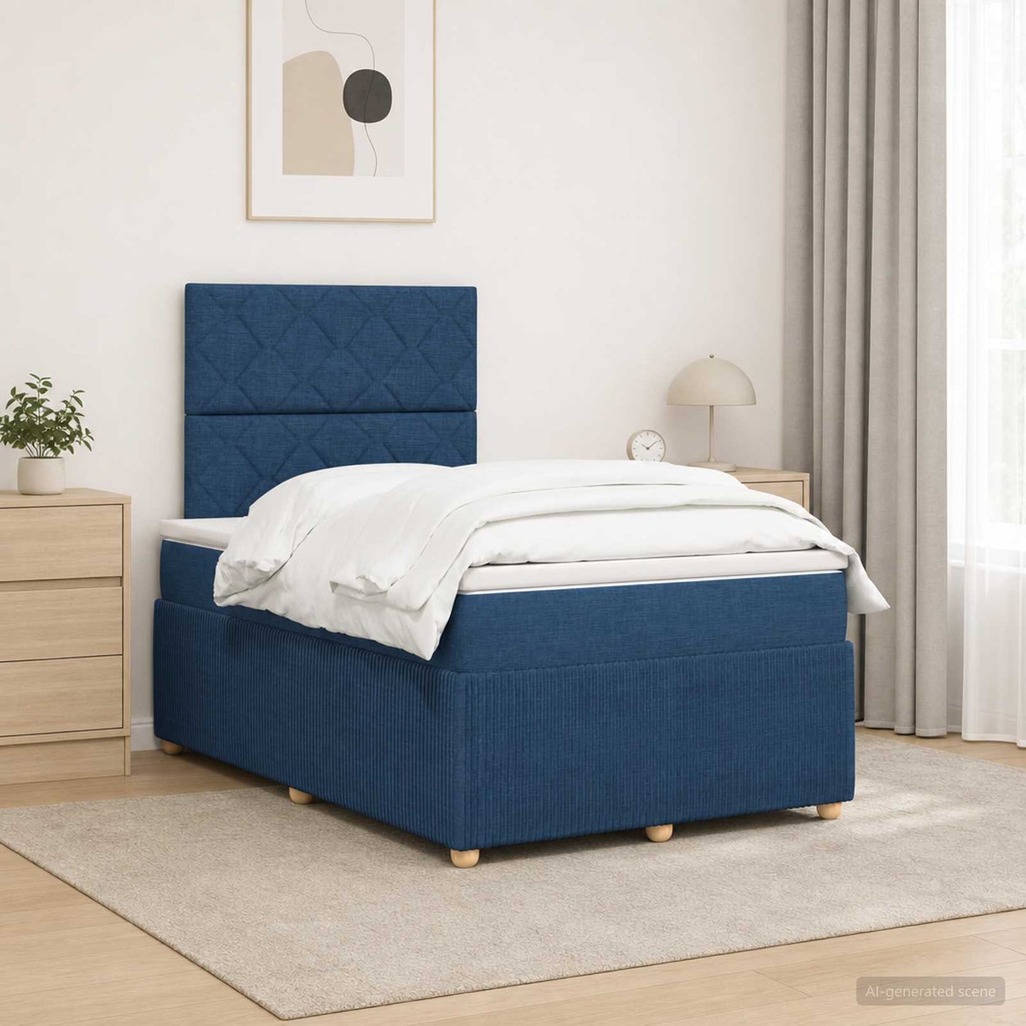 Boxspring ágy matraccal fejtámlával Kék 120 x 190 cm Szövet