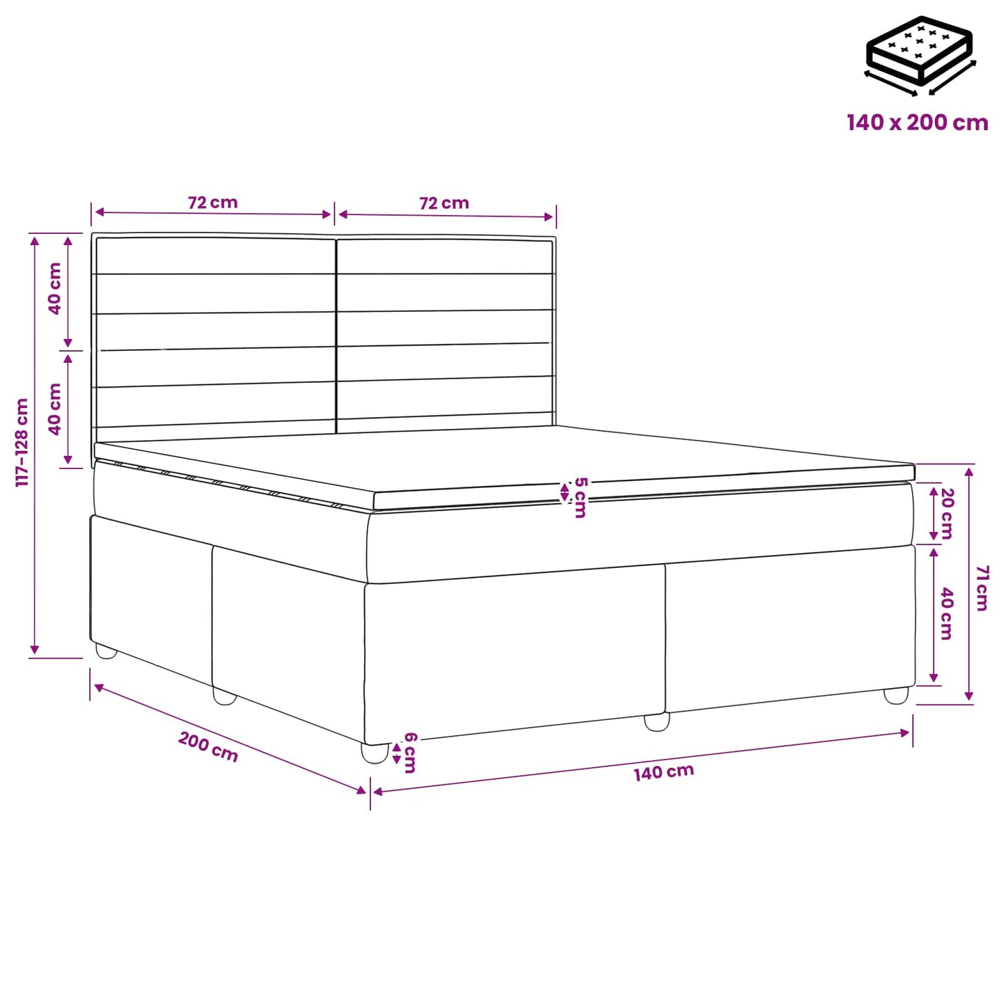 Boxspring ágy matraccal fejtámlával Fekete 140 x 200 cm Szövet