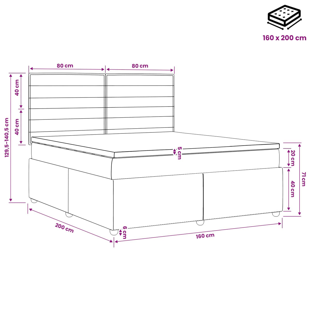 Boxspring ágy matraccal Világosszürke 160 x 200 cm Szövet