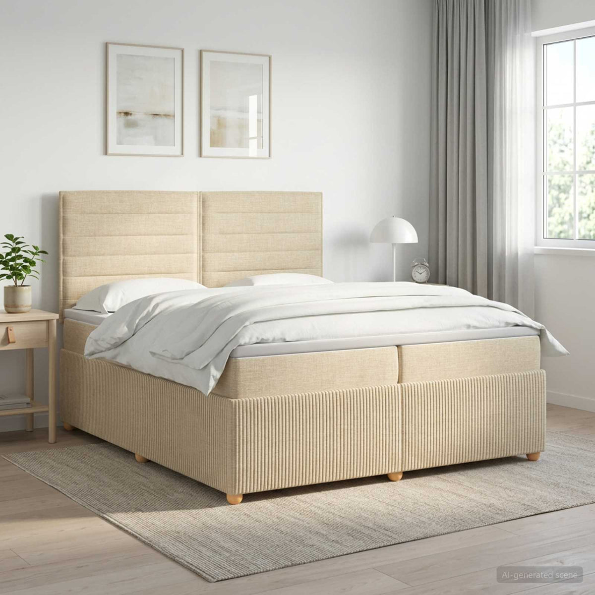 Boxspring ágy matraccal Krémszínű 200 x 200 cm Szövet