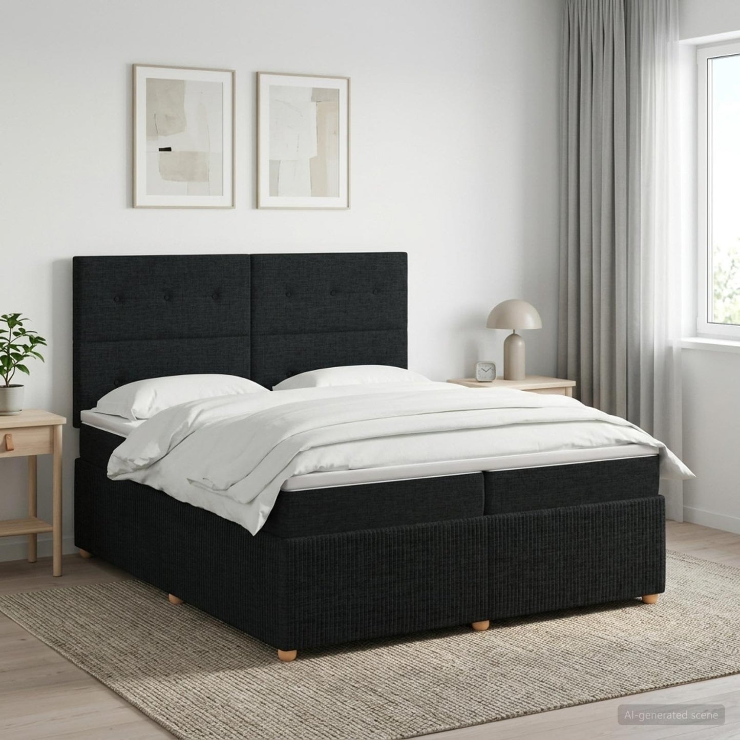 Boxspring ágy matraccal fejtámlával Fekete 200 x 200 cm Szövet