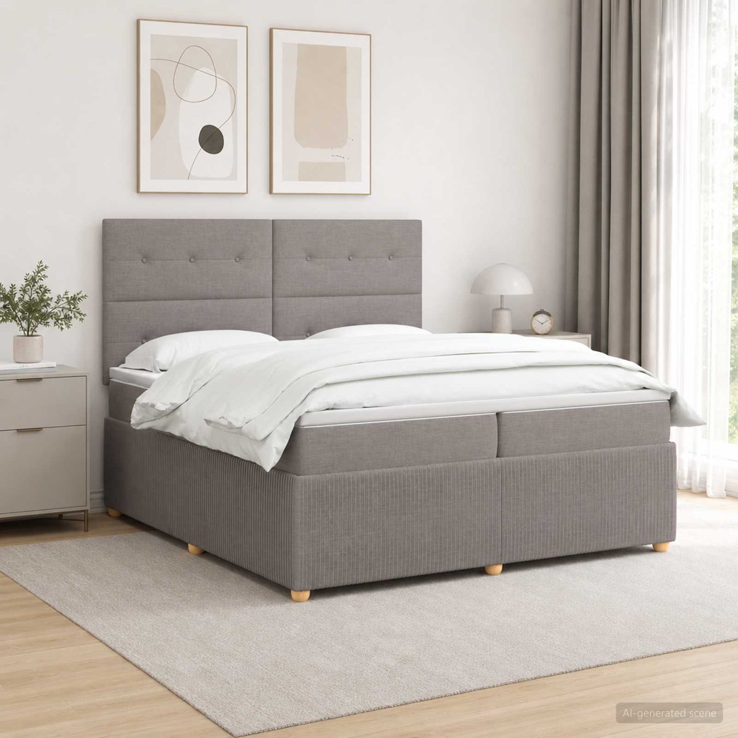 Boxspring ágy matraccal Tópszínű 200 x 200 cm Szövet