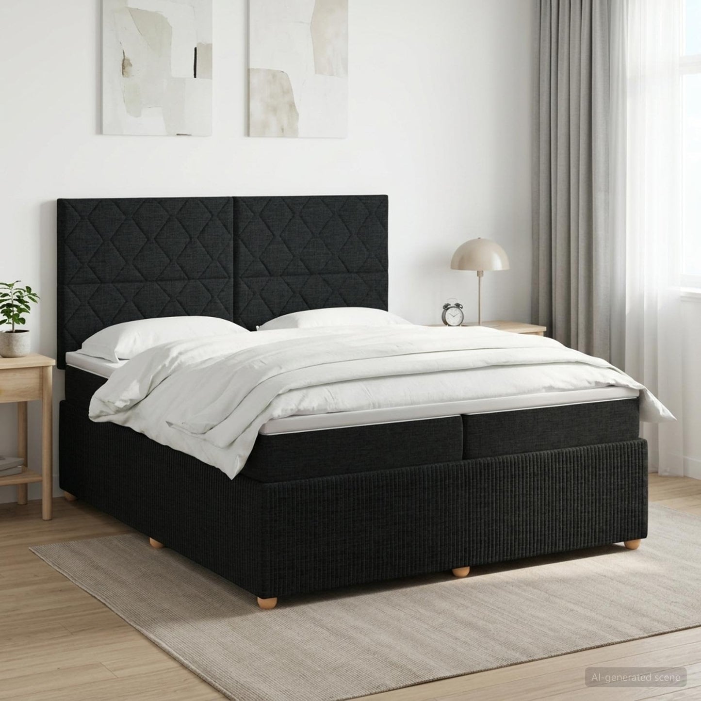 Boxspring ágy matraccal fejtámlával Fekete 200 x 200 cm Szövet