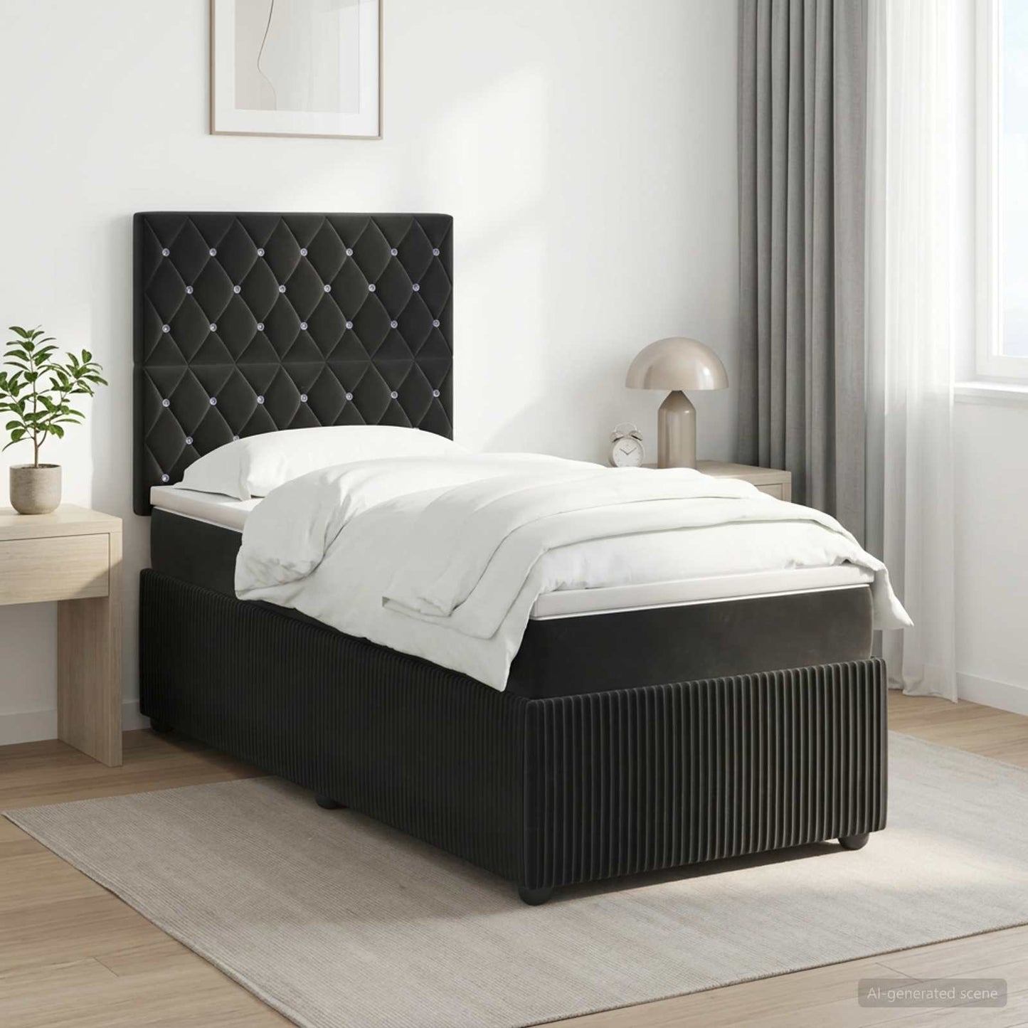 Boxspring ágy matraccal fejtámlával Fekete 100 x 200 cm Bársony