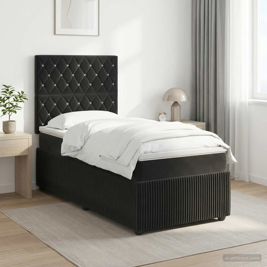 Boxspring ágy matraccal fejtámlával Fekete 90 x 200 cm Bársony
