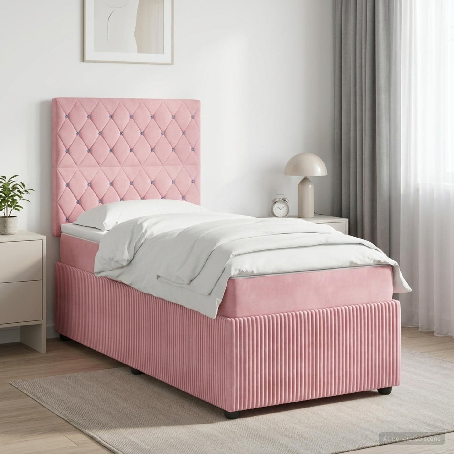 Boxspring ágy matraccal Rózsaszín 100 x 200 cm Bársony