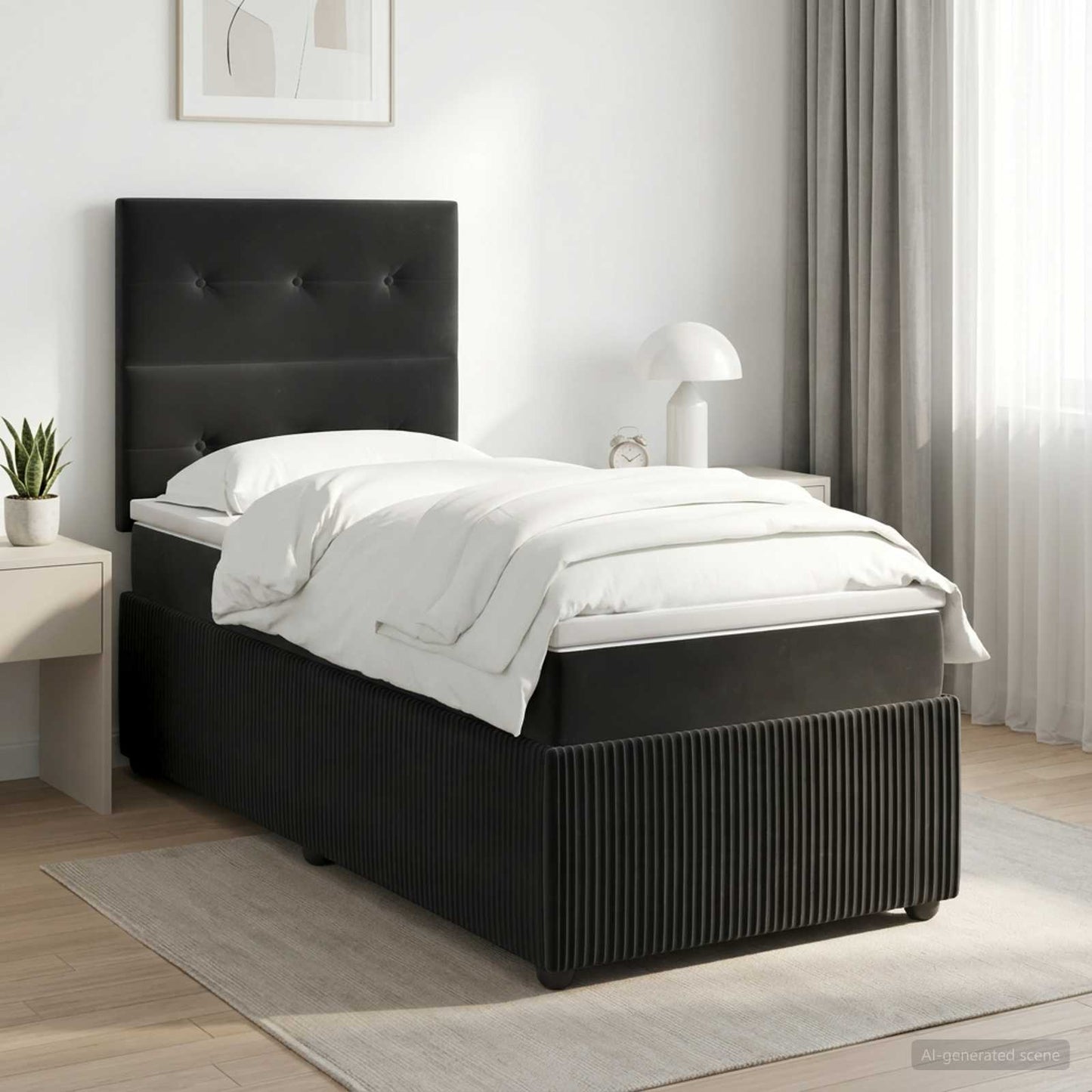 Boxspring ágy matraccal fejtámlával Fekete 80 x 200 cm Bársony