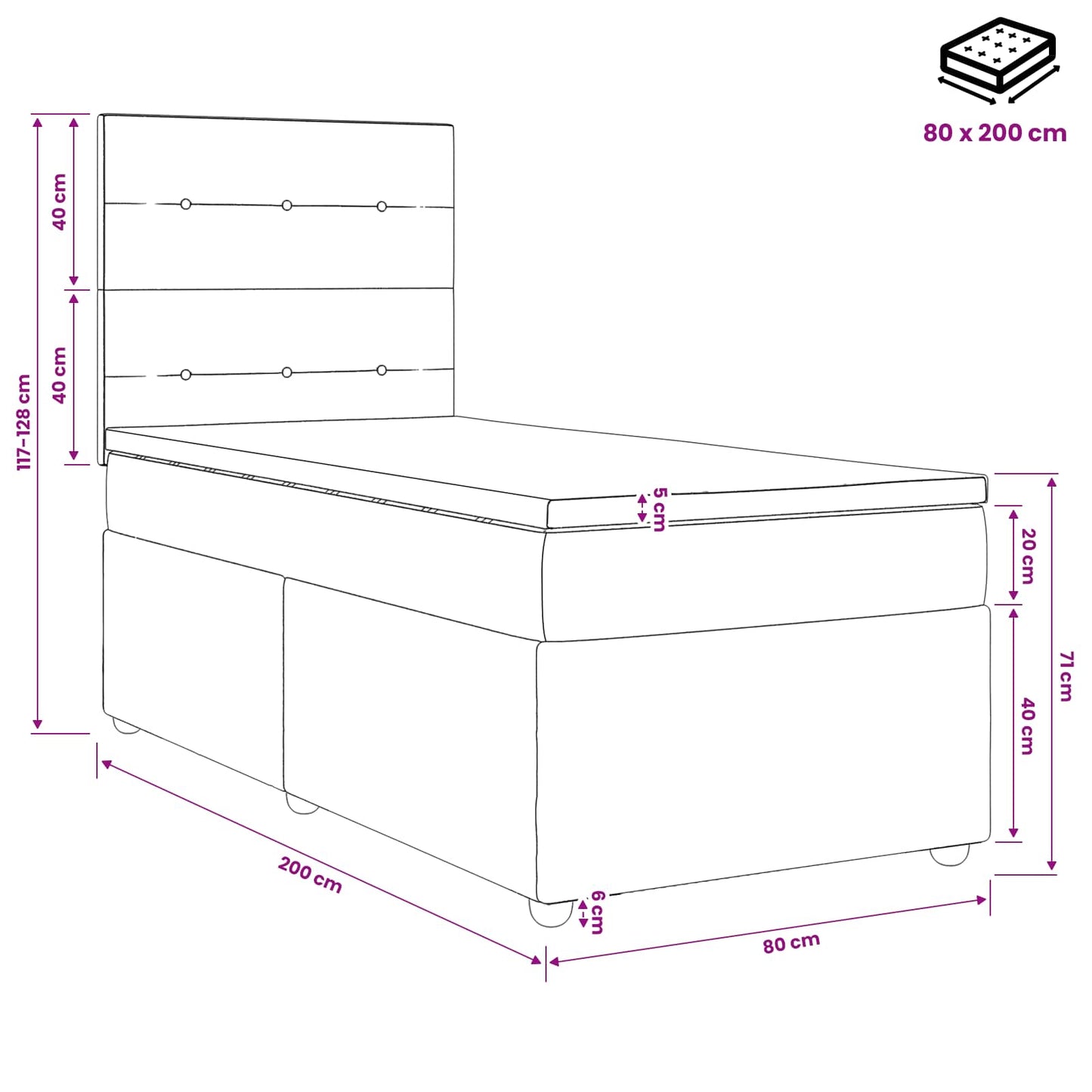 Boxspring ágy matraccal Sötétzöld 80 x 200 cm Bársony