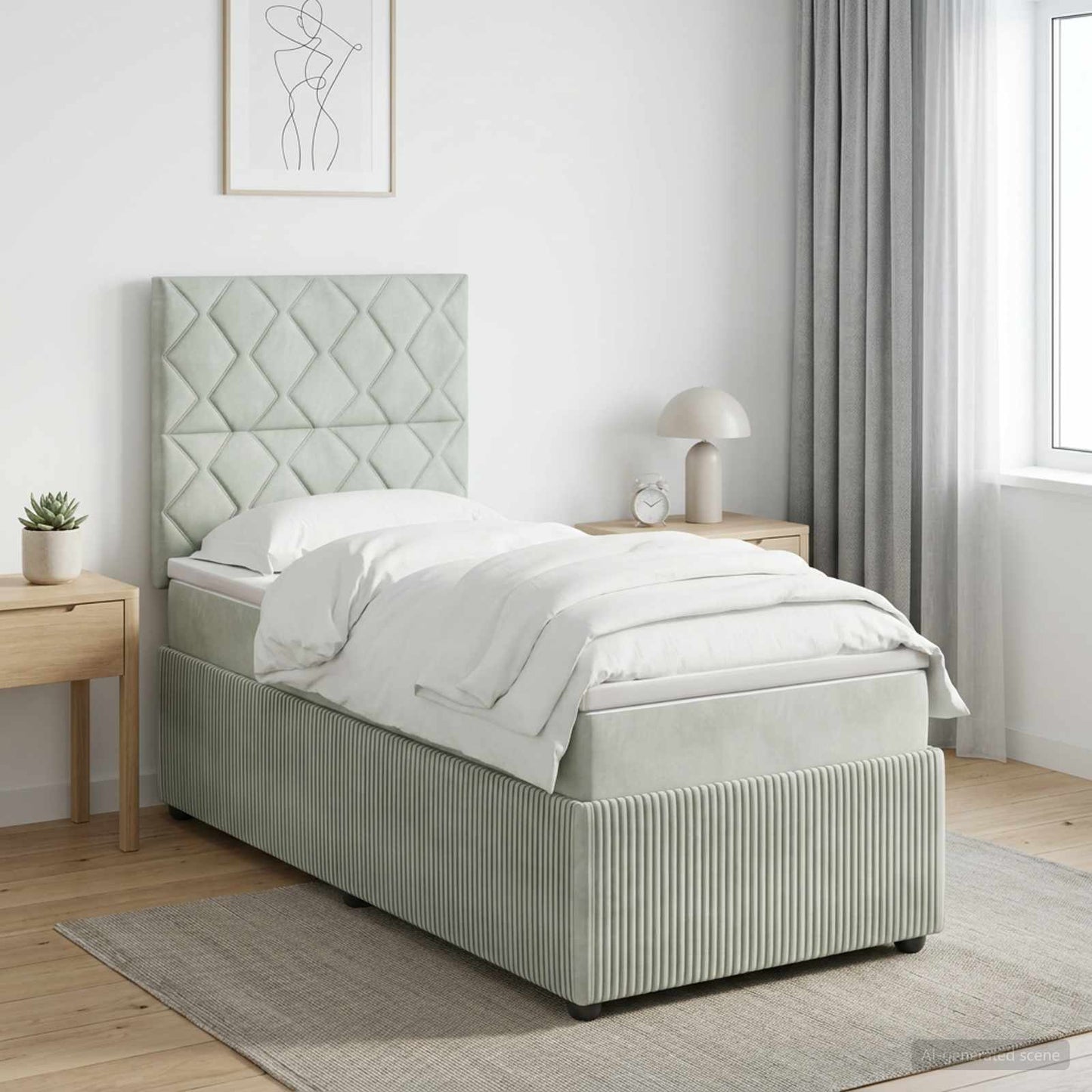 Boxspring ágy matraccal Világosszürke Egyszemélyes Bársony