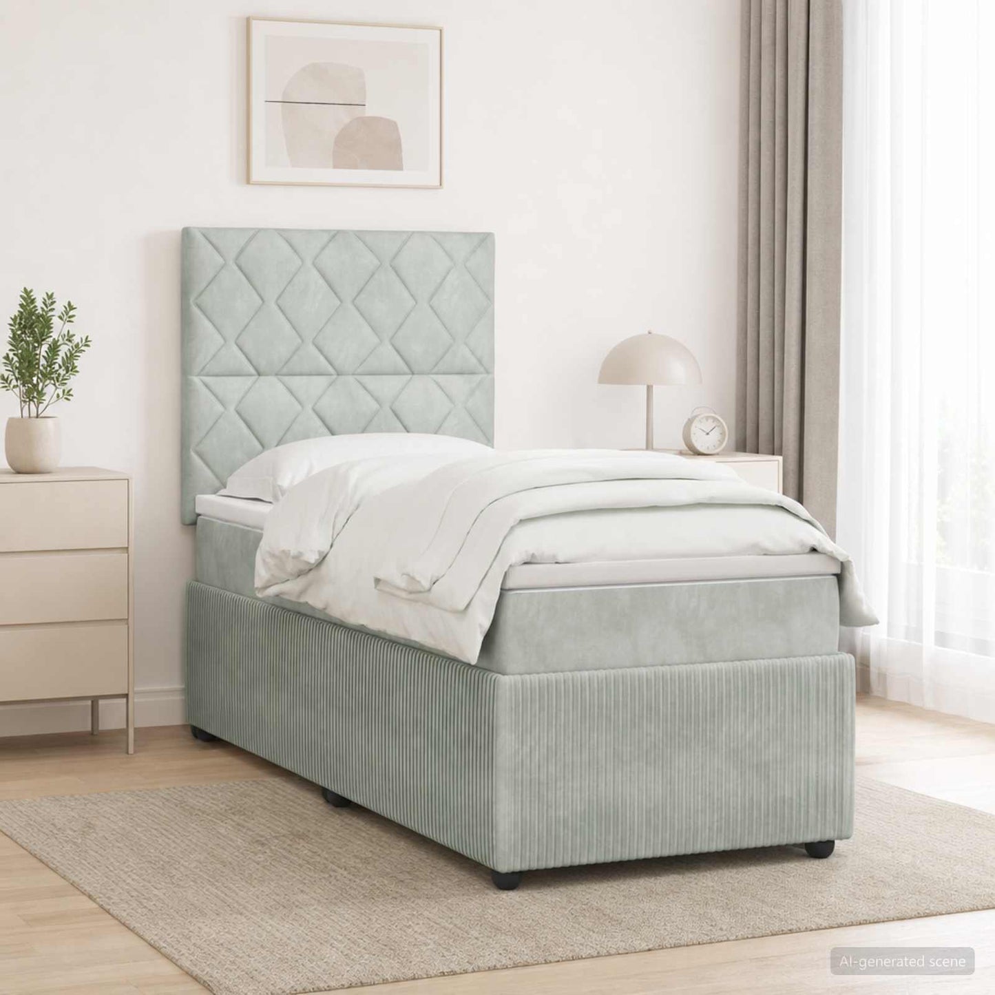 Boxspring ágy matraccal Világosszürke 90 x 200 cm Bársony