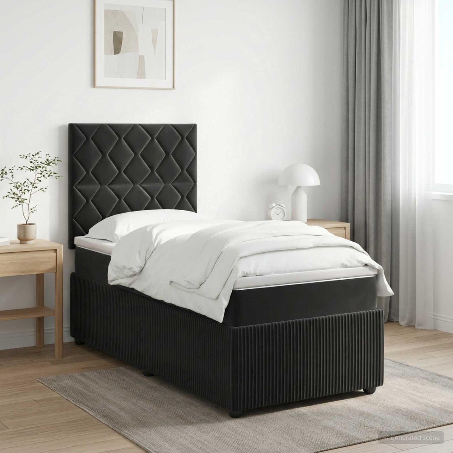 Boxspring ágy matraccal fejtámlával Fekete 90 x 190 cm Bársony