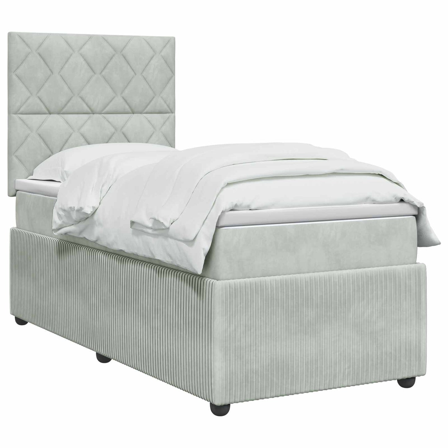 Boxspring ágy matraccal Világosszürke 90 x 190 cm Bársony