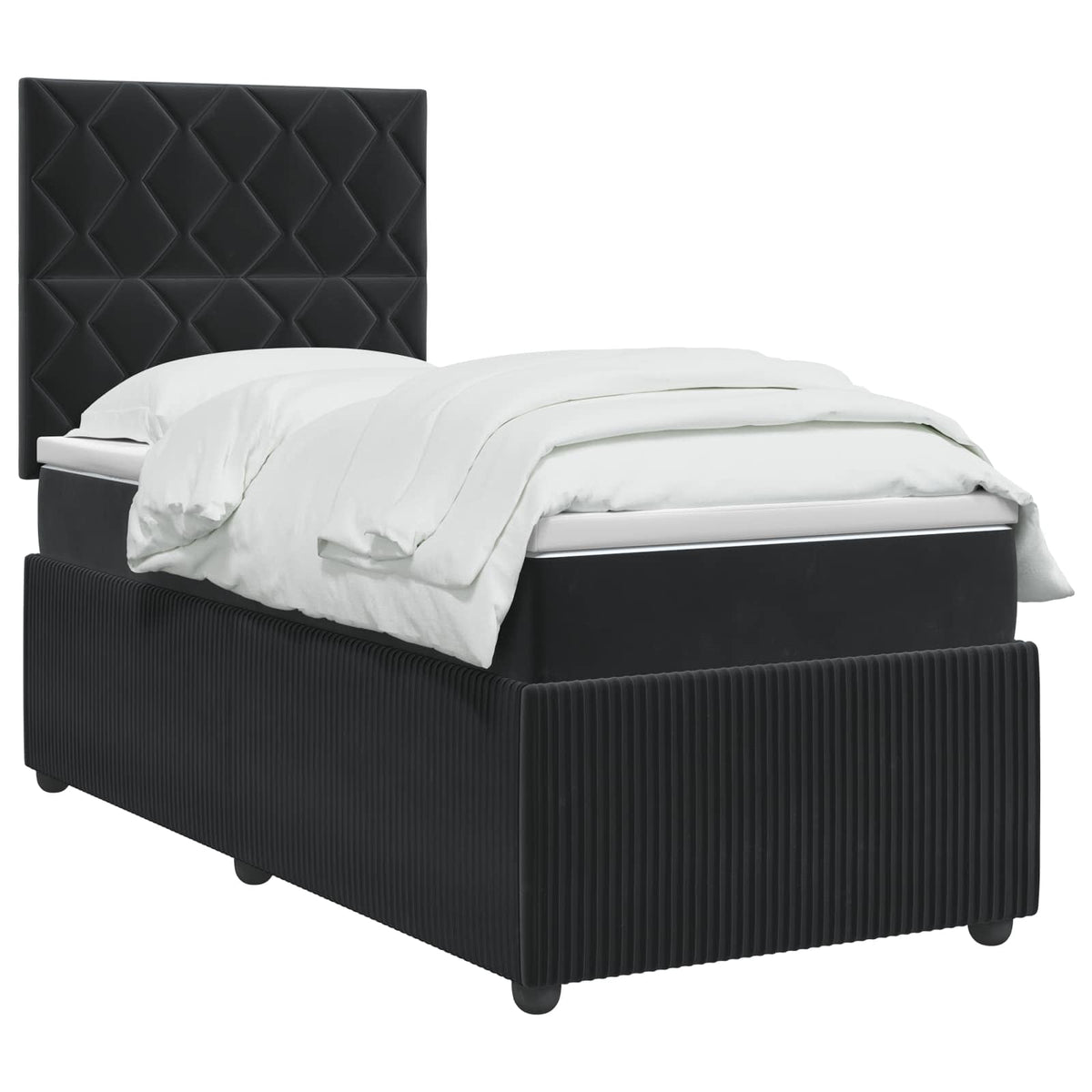 Boxspring ágy matraccal fejtámlával Fekete 90 x 200 cm Bársony