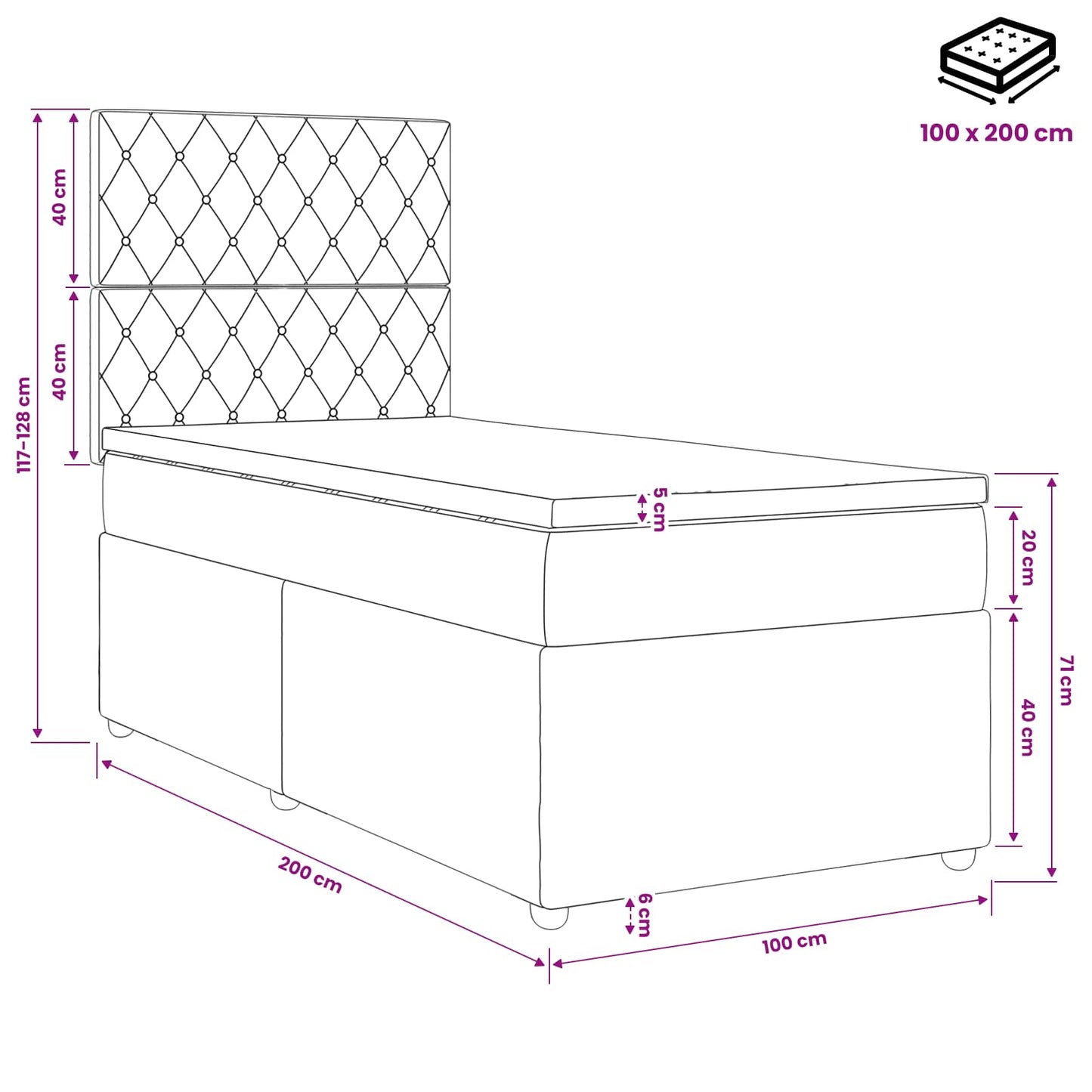 Boxspring ágy matraccal fejtámlával Fekete 100 x 200 cm Bársony