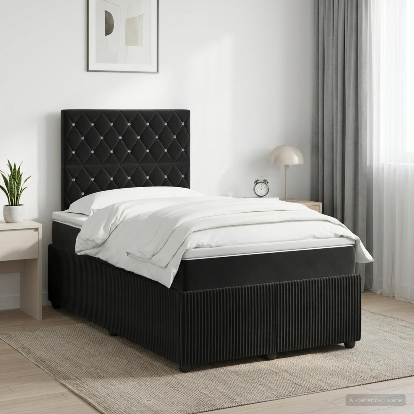 Boxspring ágy matraccal fejtámlával Fekete 120 x 190 cm Bársony